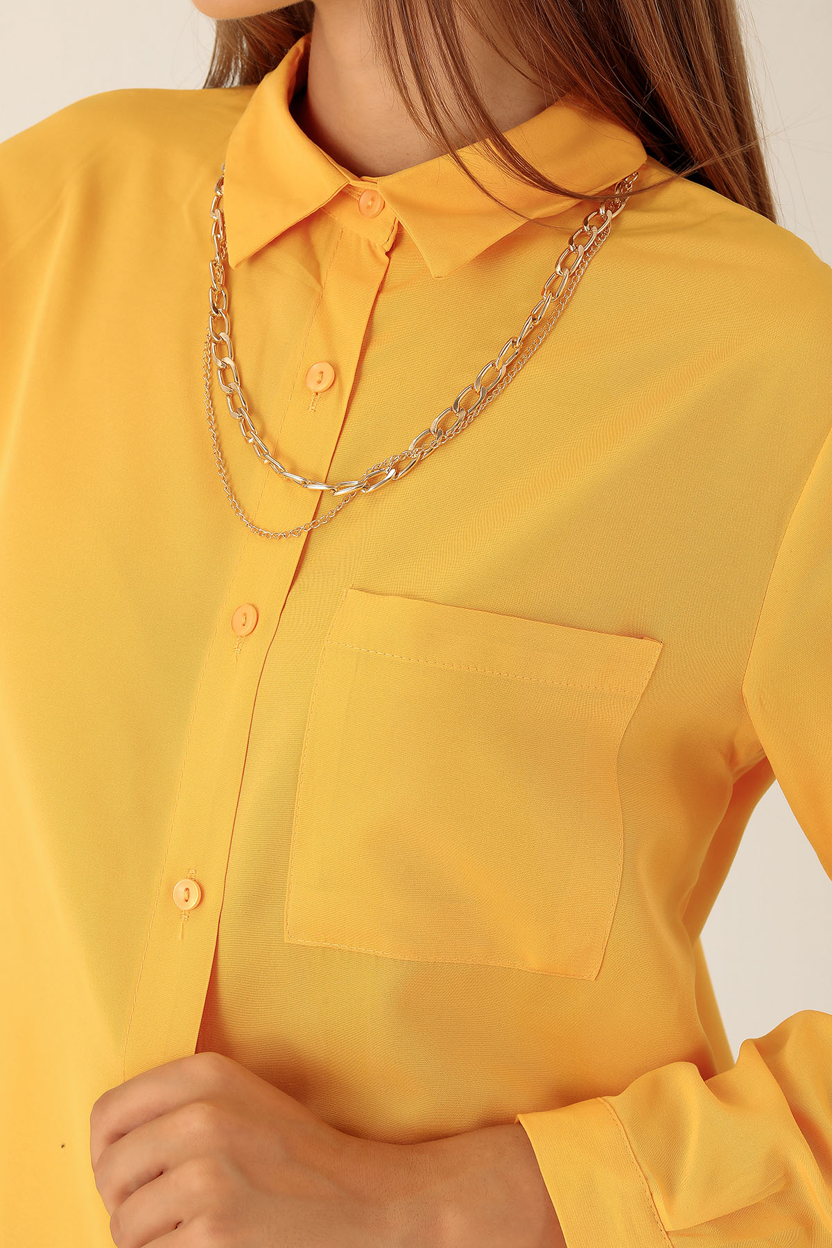 Tek Cepli Kolyeli Bayan Gömlek - 6785A Sarı - 6
