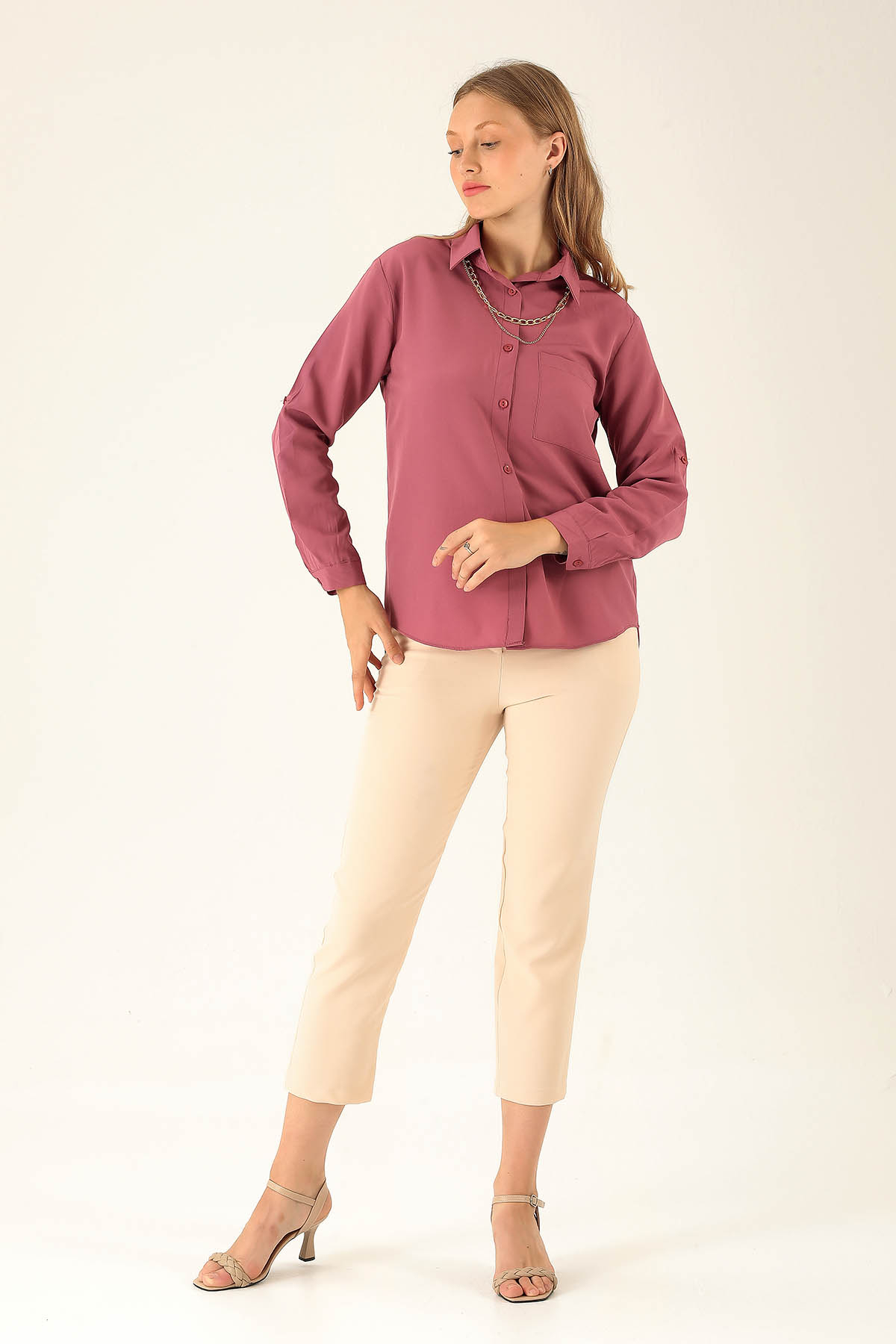 Tek Cepli Kolyeli Bayan Gömlek - 6785A Violet - 4