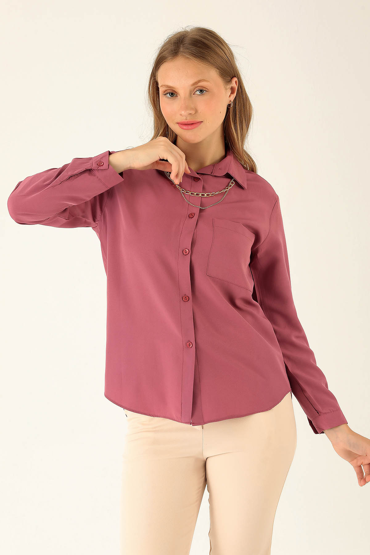 Tek Cepli Kolyeli Bayan Gömlek - 6785A Violet - 1