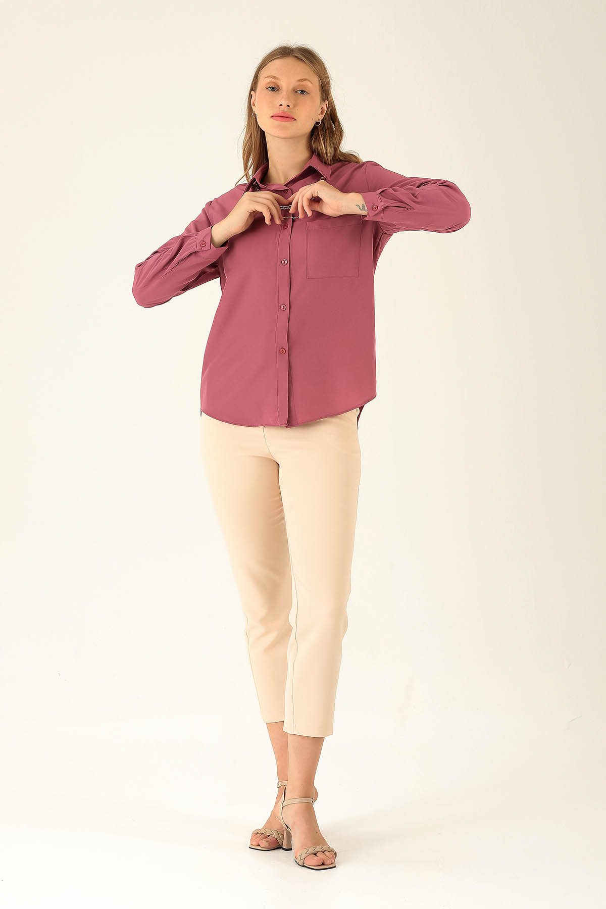 Tek Cepli Kolyeli Bayan Gömlek - 6785A Violet - 3