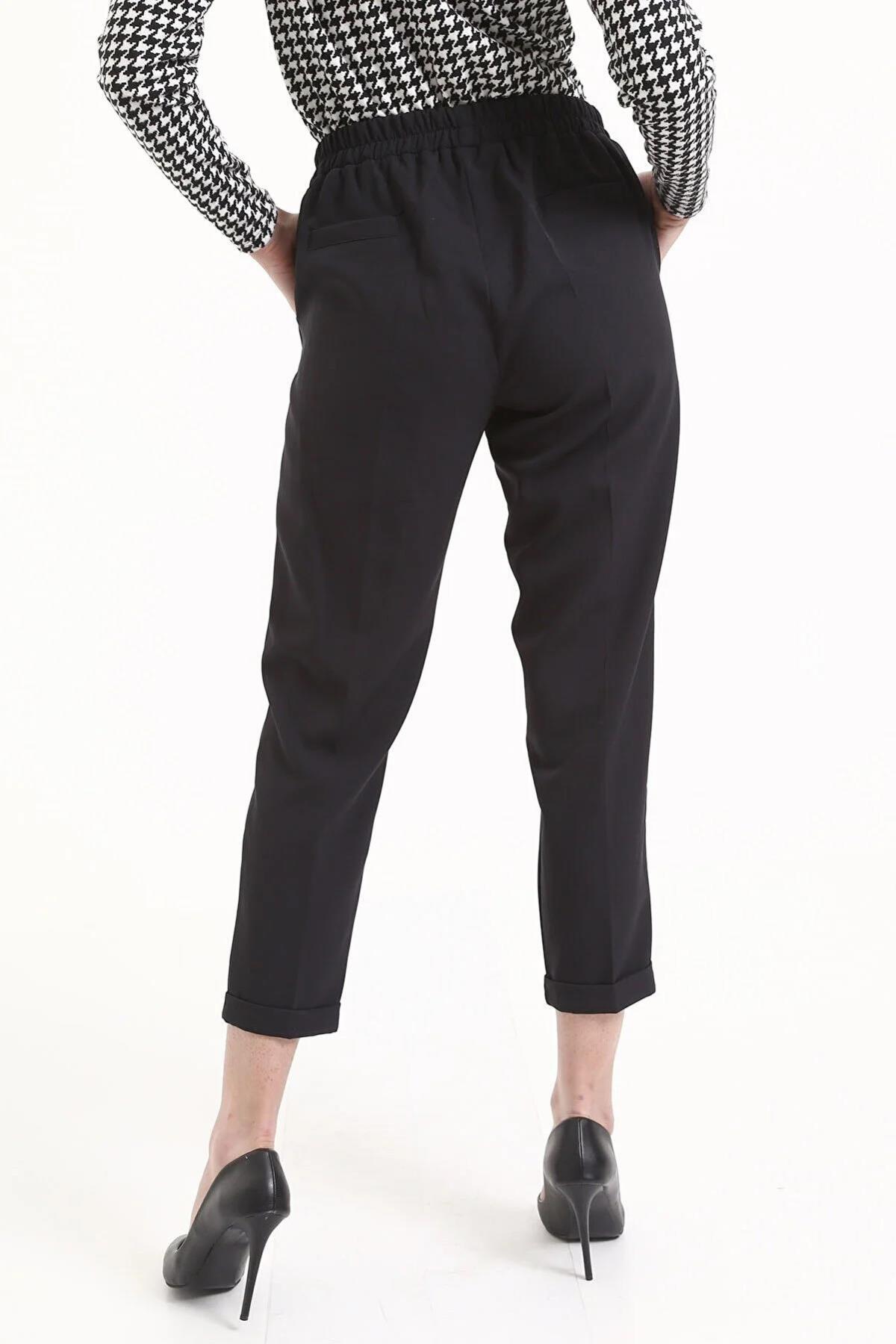 Tek Pile Yarım Lastik Bayan Pantolon - 6266A Siyah - 5