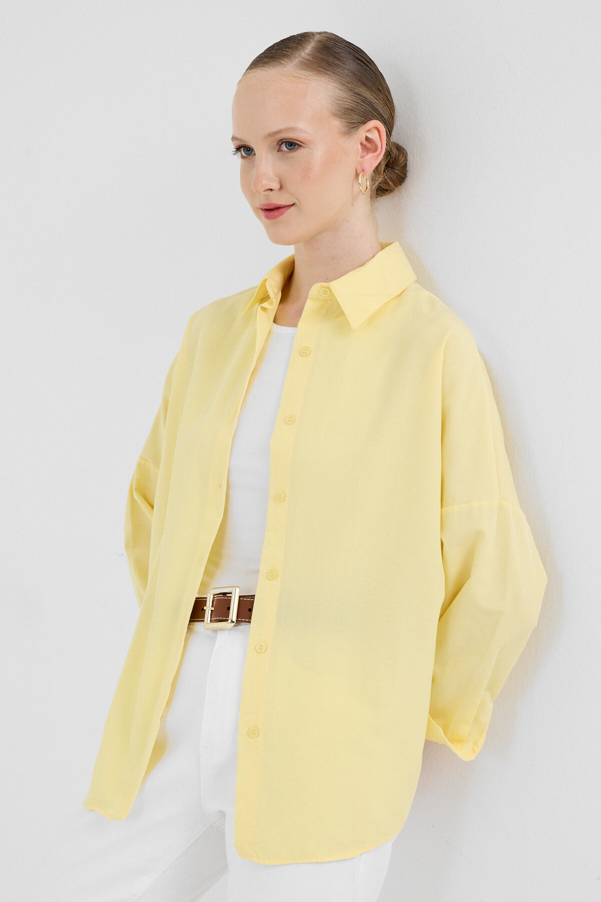 Tereyağ Sarısı Relaxed Fit Rahat Kesim Basic Gömlek 6621A - 1