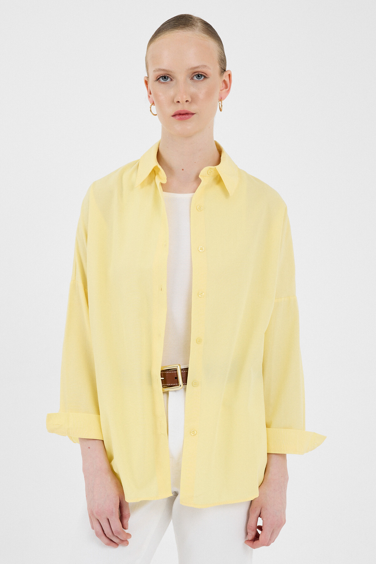 Tereyağ Sarısı Relaxed Fit Rahat Kesim Basic Gömlek 6621A - RAYS