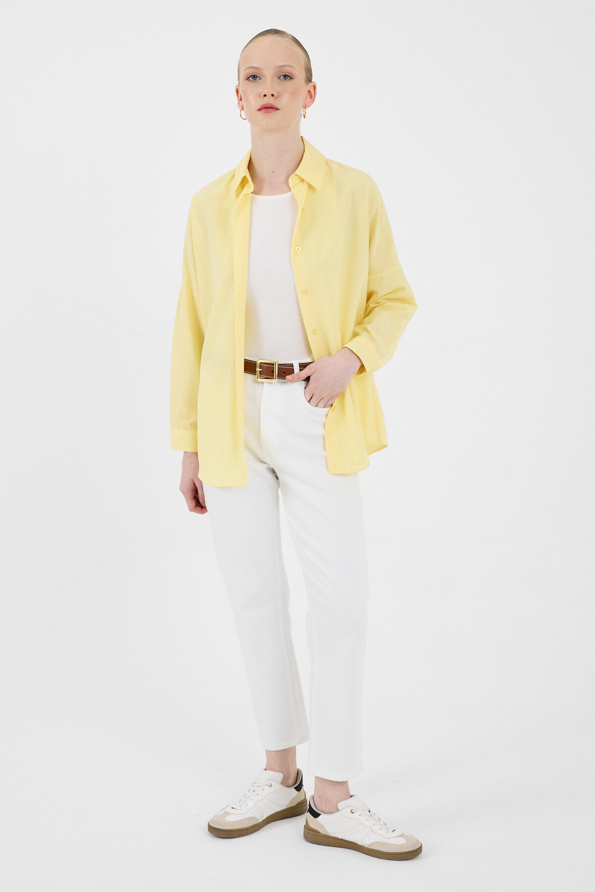 Tereyağ Sarısı Relaxed Fit Rahat Kesim Basic Gömlek 6621A - 6