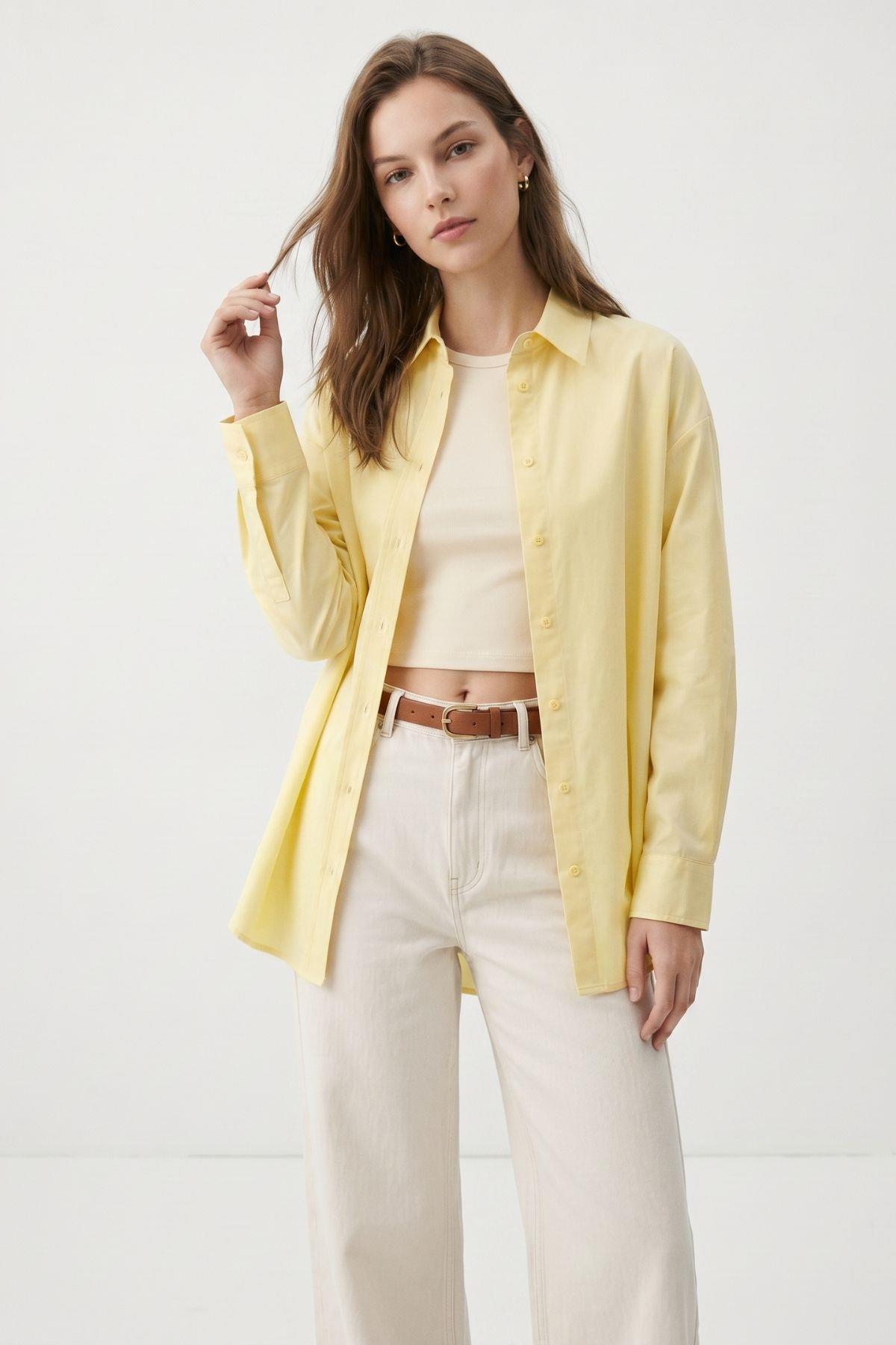 Tereyağ Sarısı Relaxed Fit Rahat Kesim Basic Gömlek 6621A - RAYS