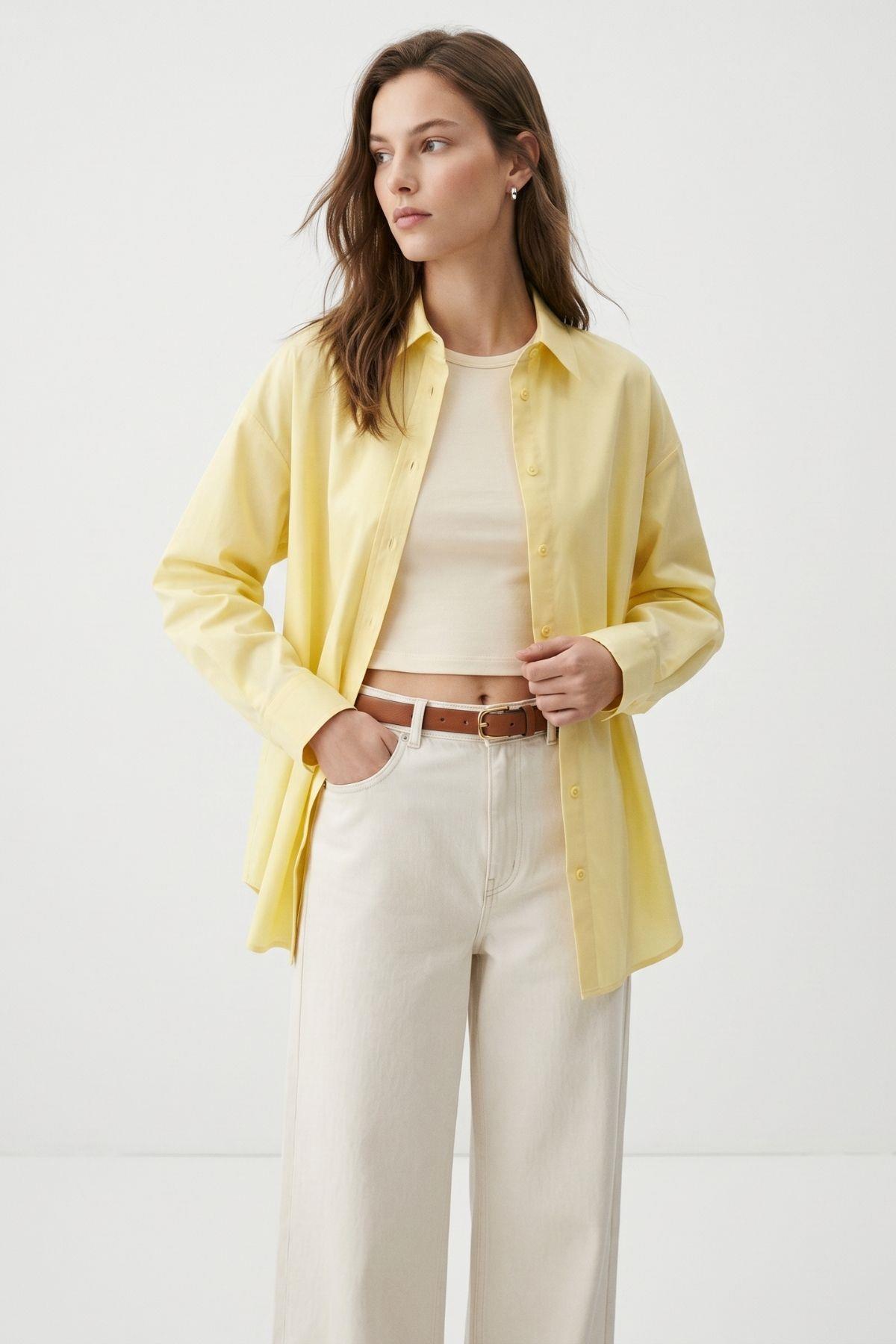 Tereyağ Sarısı Relaxed Fit Rahat Kesim Basic Gömlek 6621A - RAYS