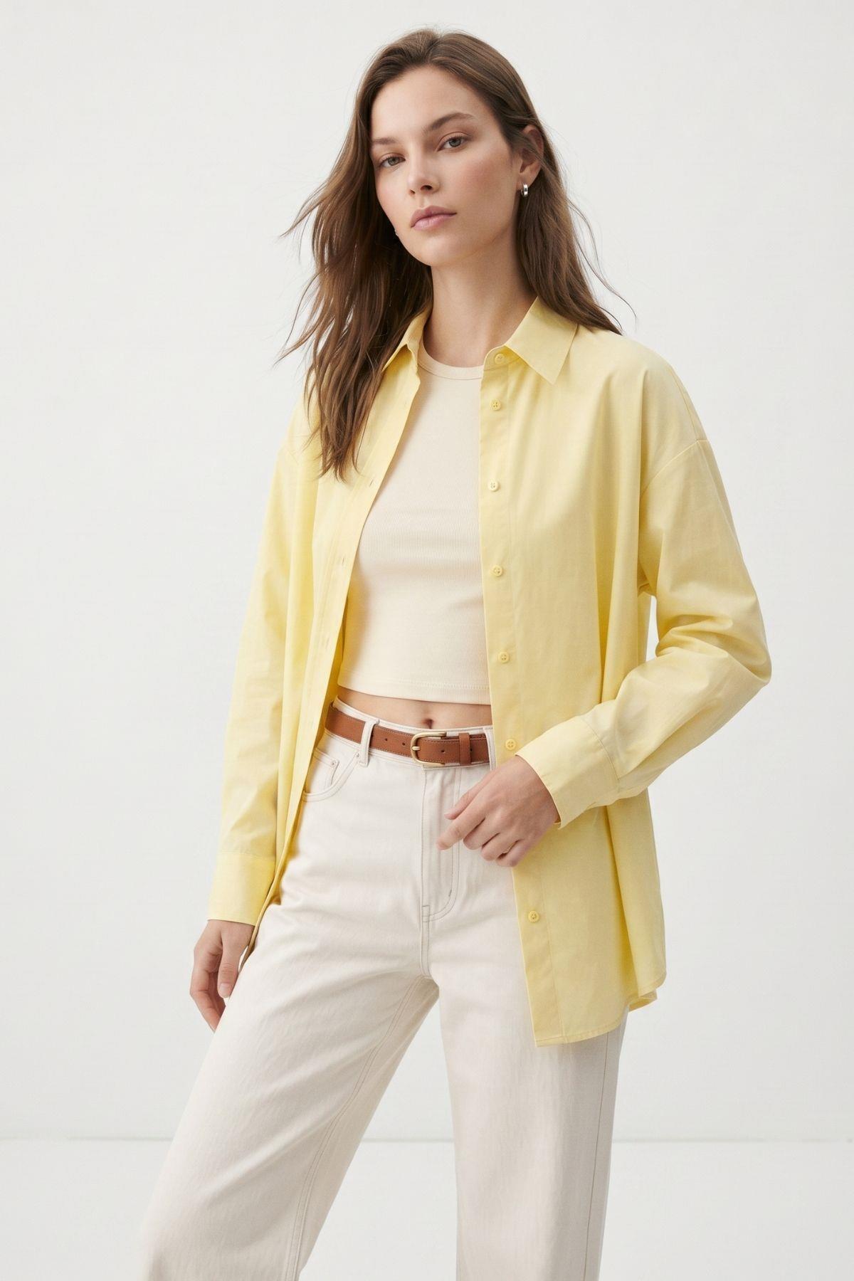 Tereyağ Sarısı Relaxed Fit Rahat Kesim Basic Gömlek 6621A - RAYS