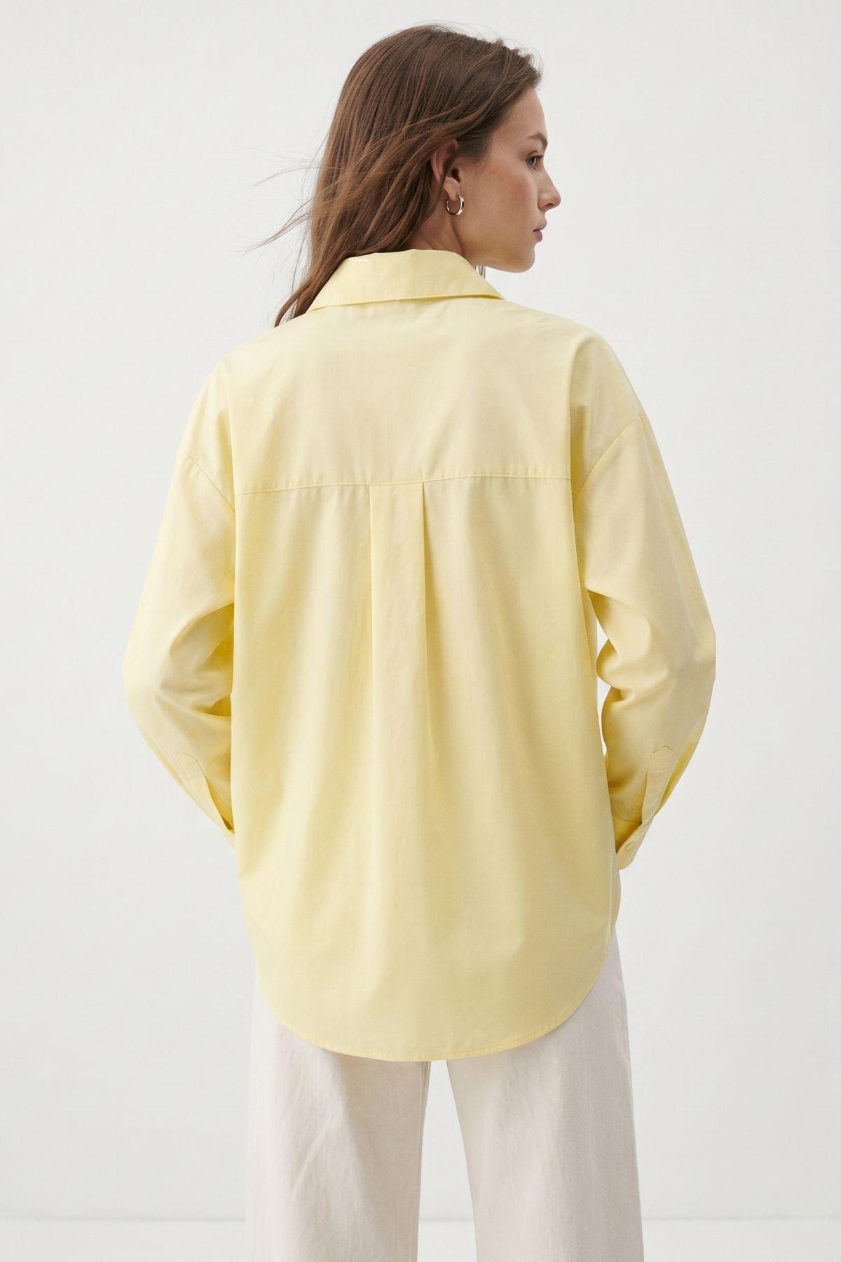 Tereyağ Sarısı Relaxed Fit Rahat Kesim Basic Gömlek 6621A - 5