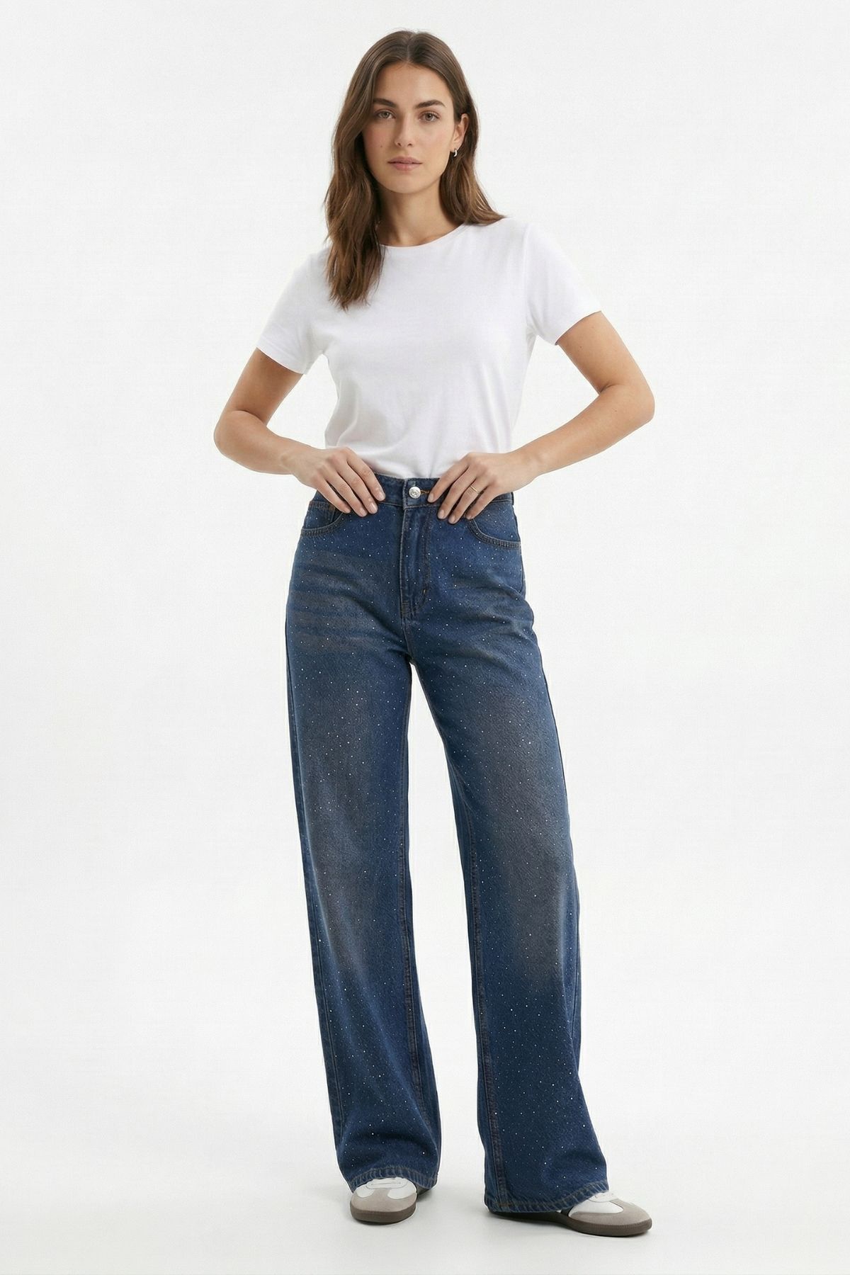 Tint Kahve Bol Kesim Geniş Paça Taşlı Jean 524 - RAYS