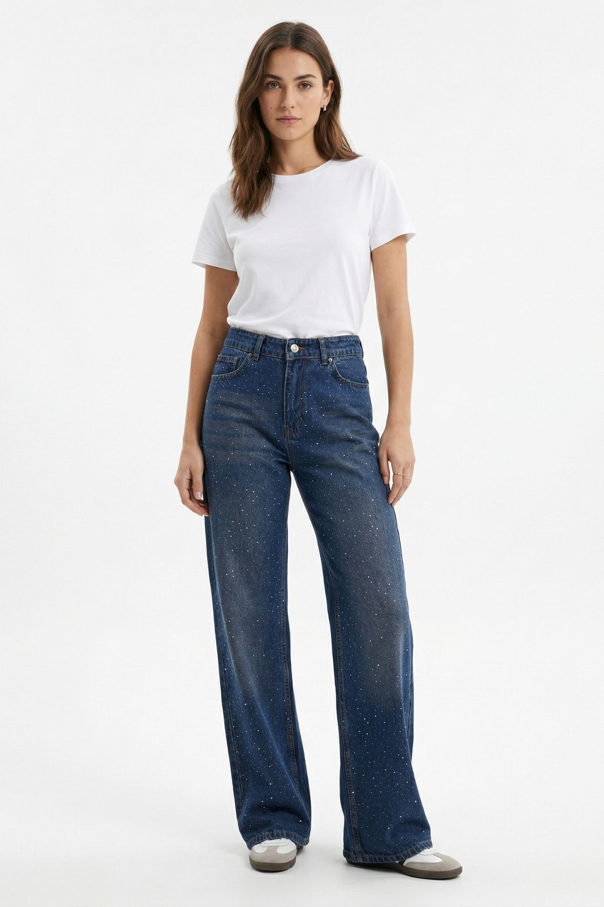 Tint Kahve Bol Kesim Geniş Paça Taşlı Jean 524 - RAYS