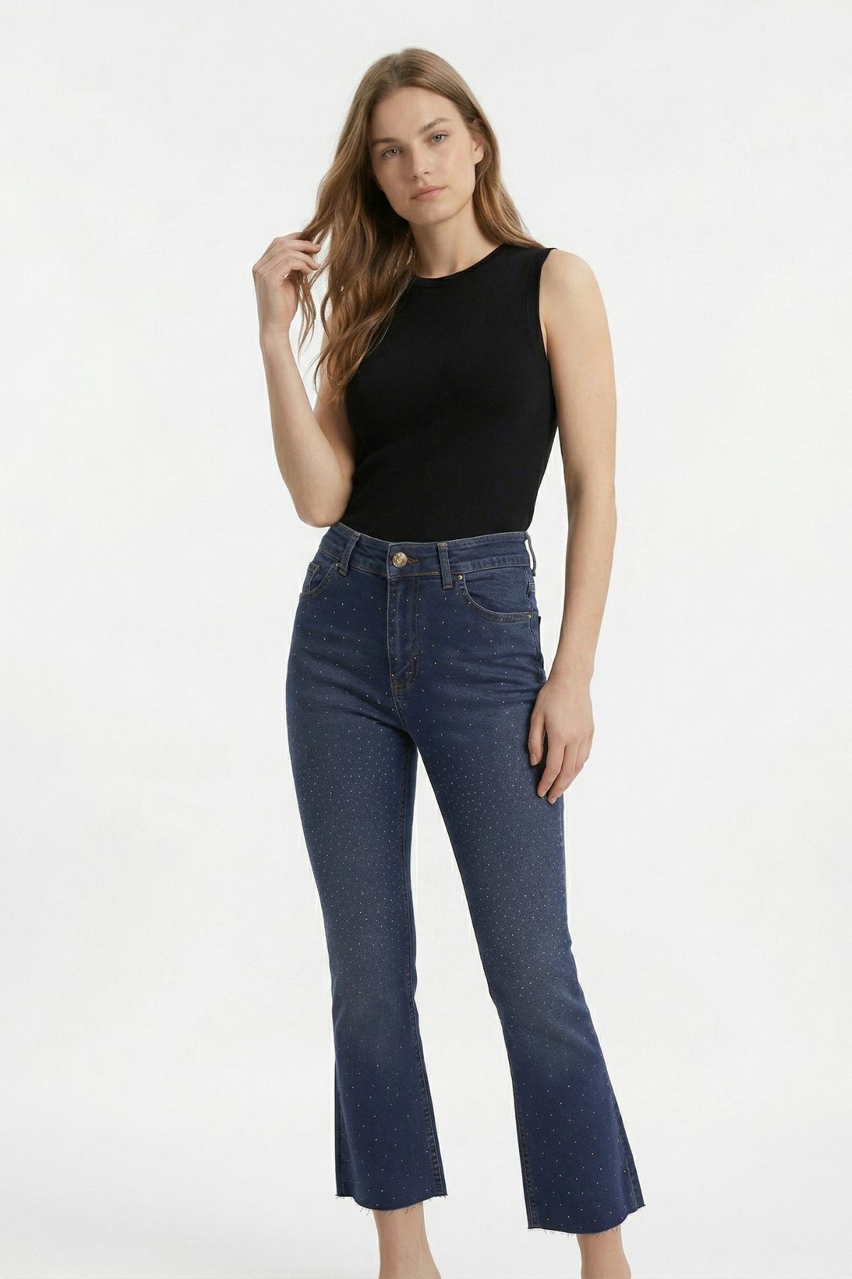 İspanyol Paça Taşlı Jean 3047-12 Tint Kahve - RAYS