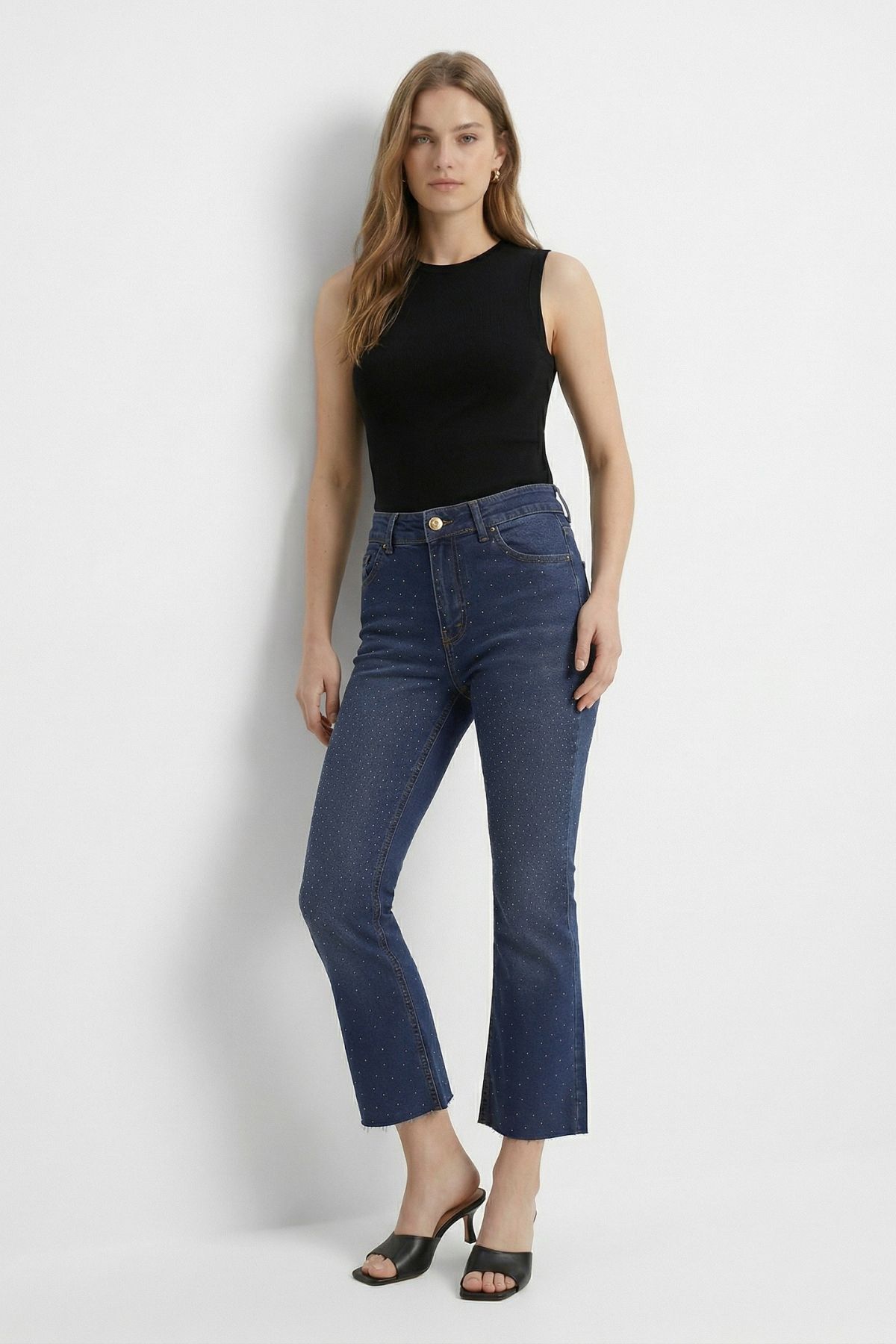 İspanyol Paça Taşlı Jean 3047-12 Tint Kahve - RAYS