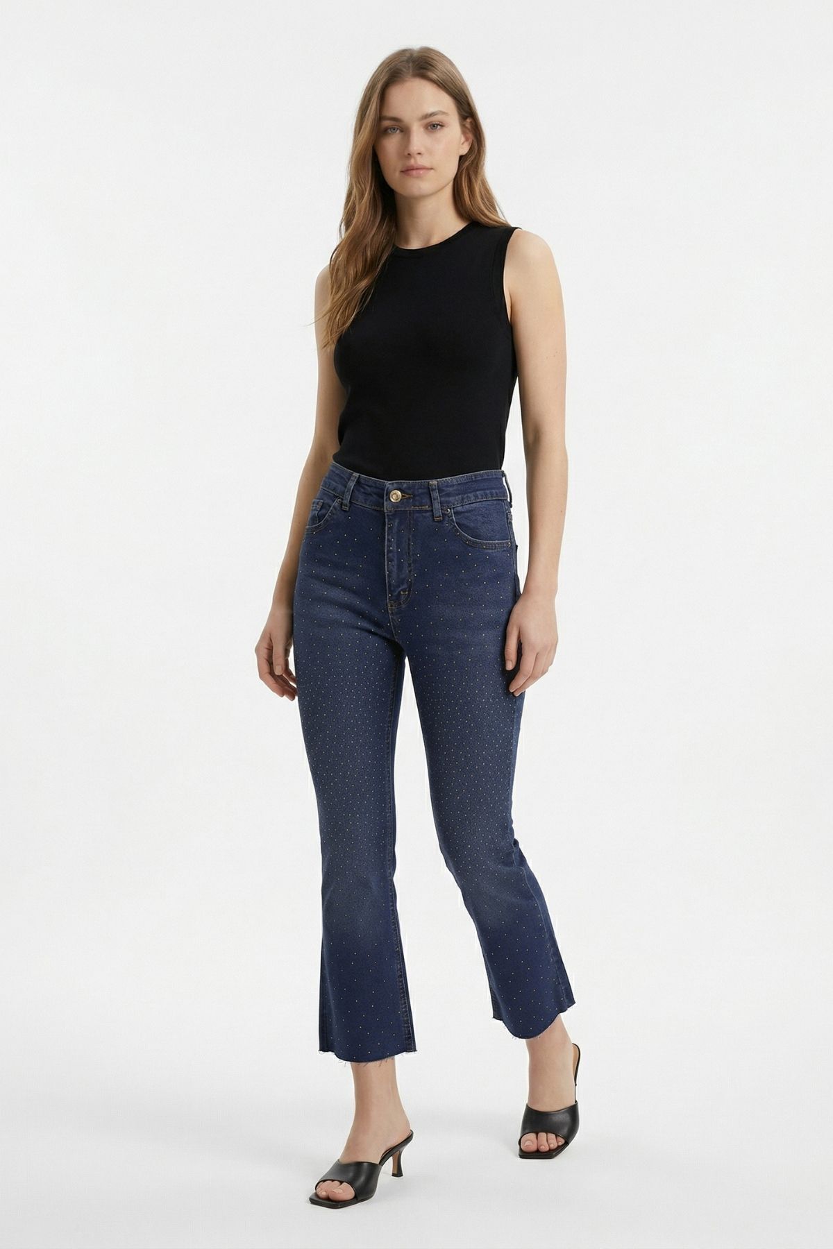 İspanyol Paça Taşlı Jean 3047-12 Tint Kahve - RAYS