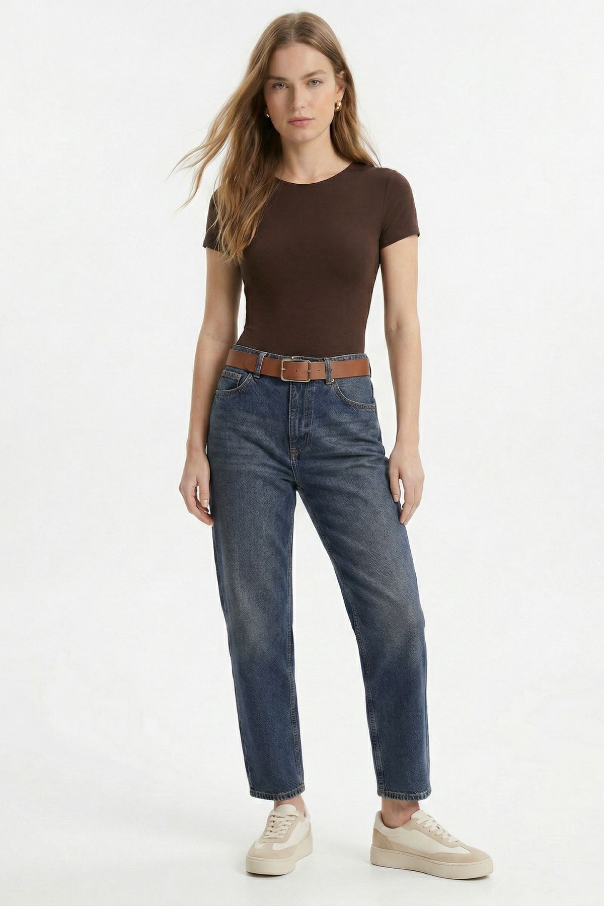 Kemerli Boyfriend Jean 3154 Tint Kahve - 2