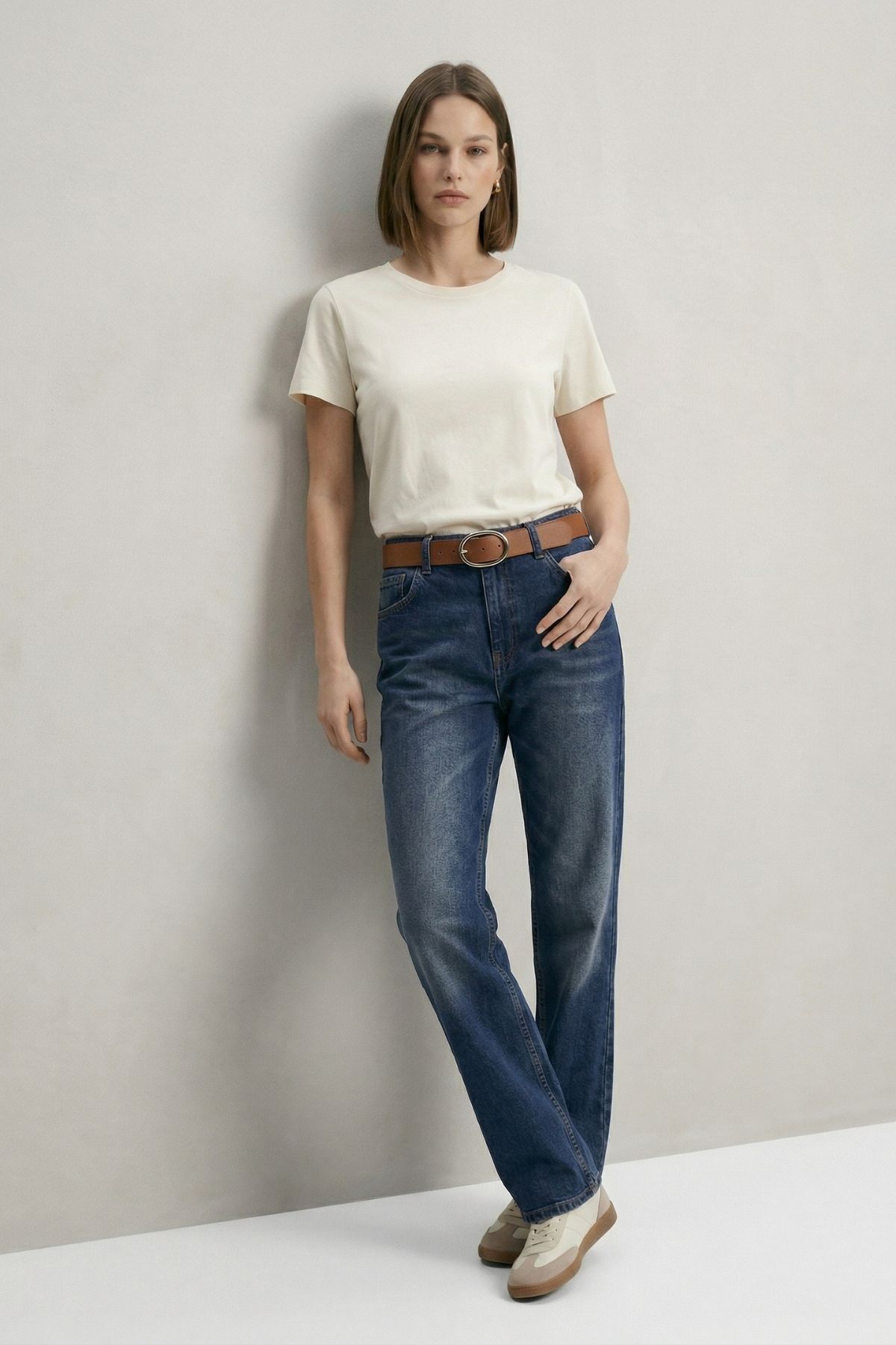 Tint Kahve Kemerli Likralı Jean 3043 - RAYS