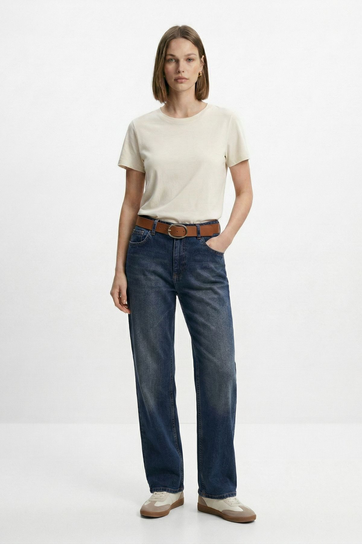 Kemerli Likralı Jean 3043 Tint Kahve - 2