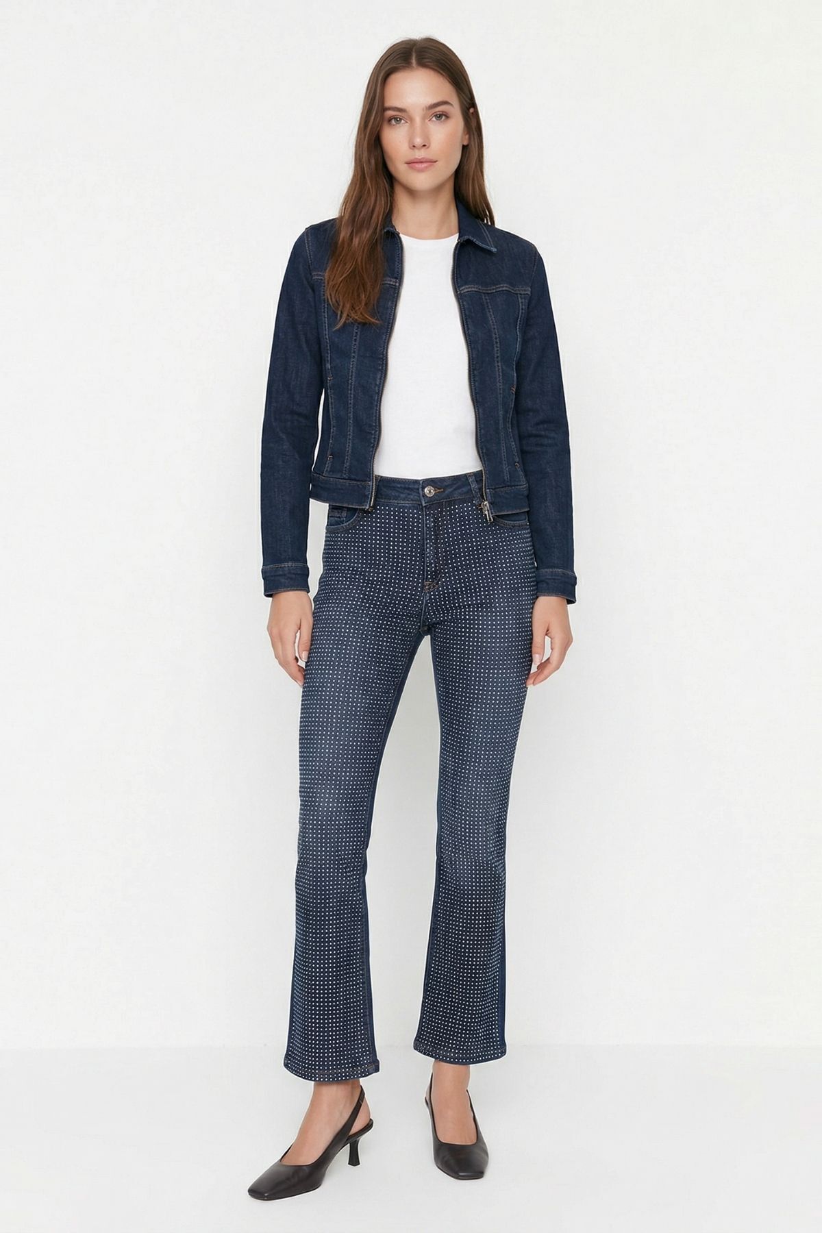 Tint Kahve Paça Kesik Taşlı Jean 3047-11 - 1