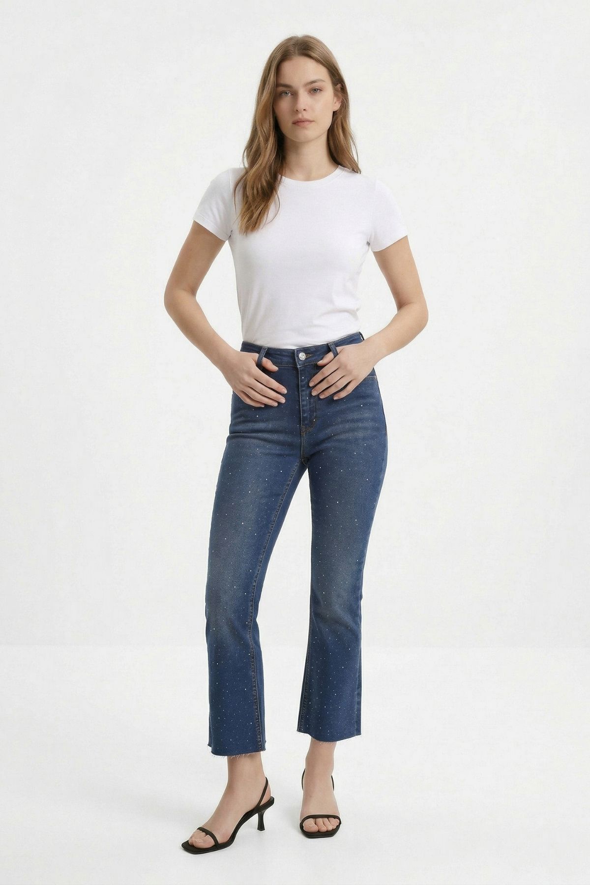 Taşlı İspanyol Paça Jean 3047-2 Tint Kahve - RAYS