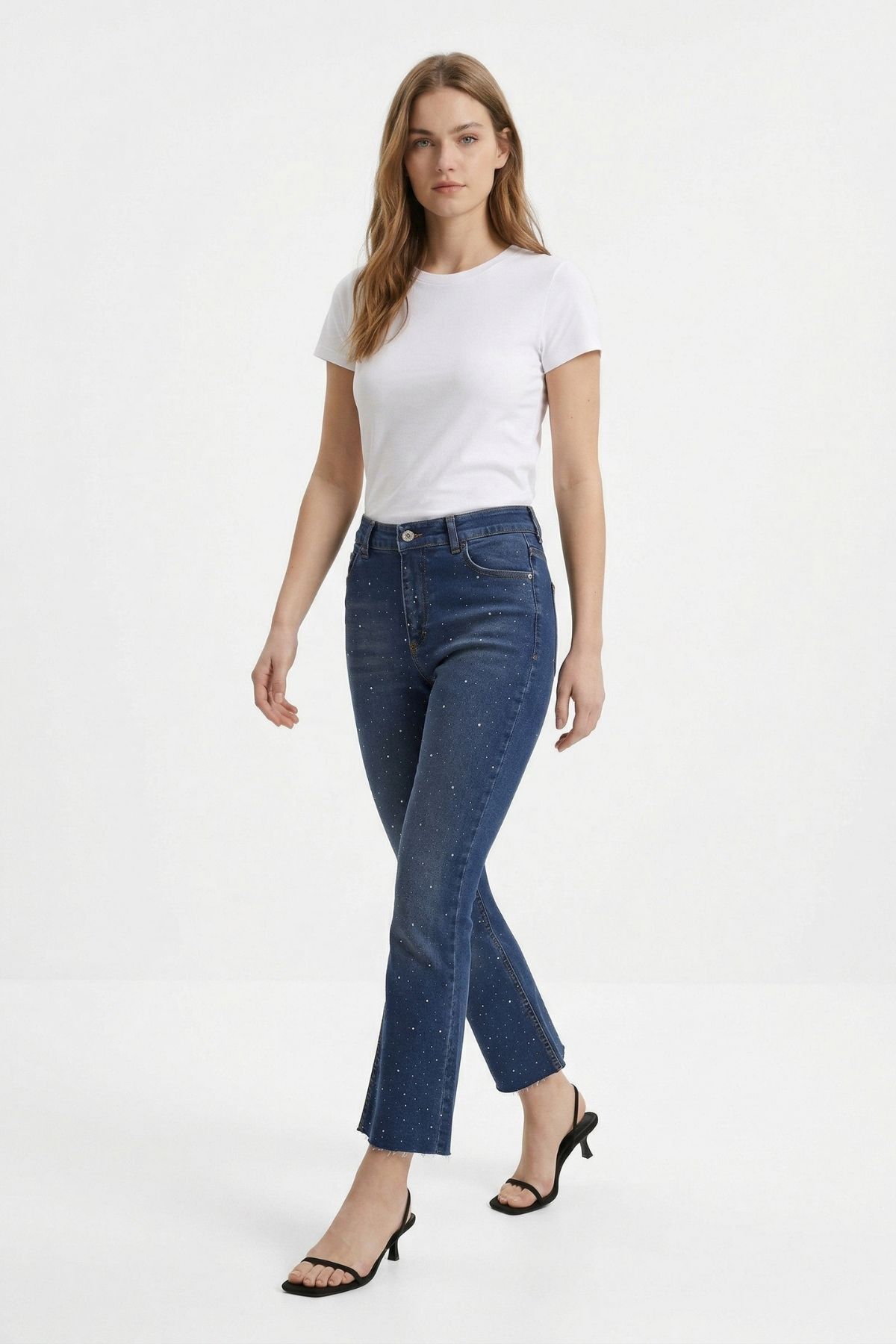 Taşlı İspanyol Paça Jean 3047-2 Tint Kahve - RAYS