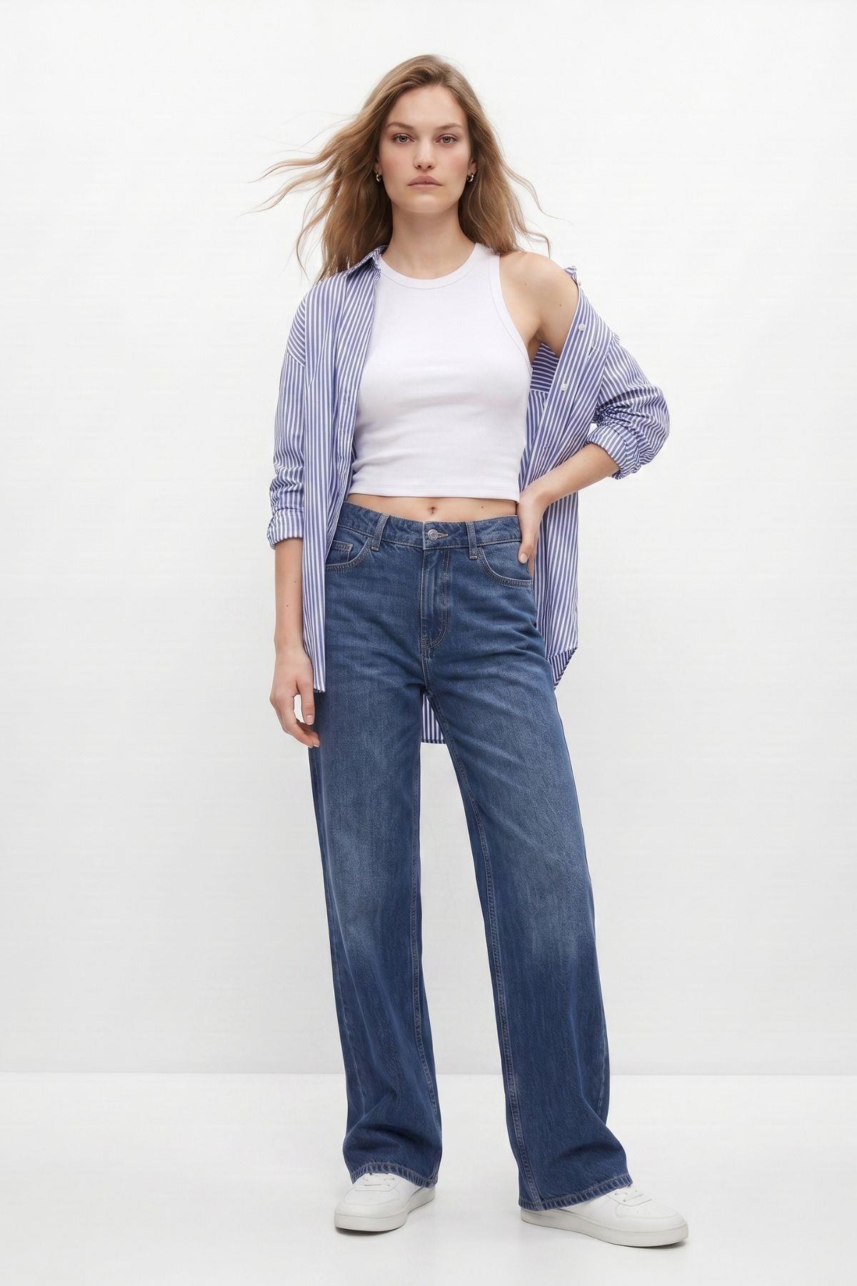 Yüksek Bel Düz Paça Jean 5043 Tint Kahve - RAYS