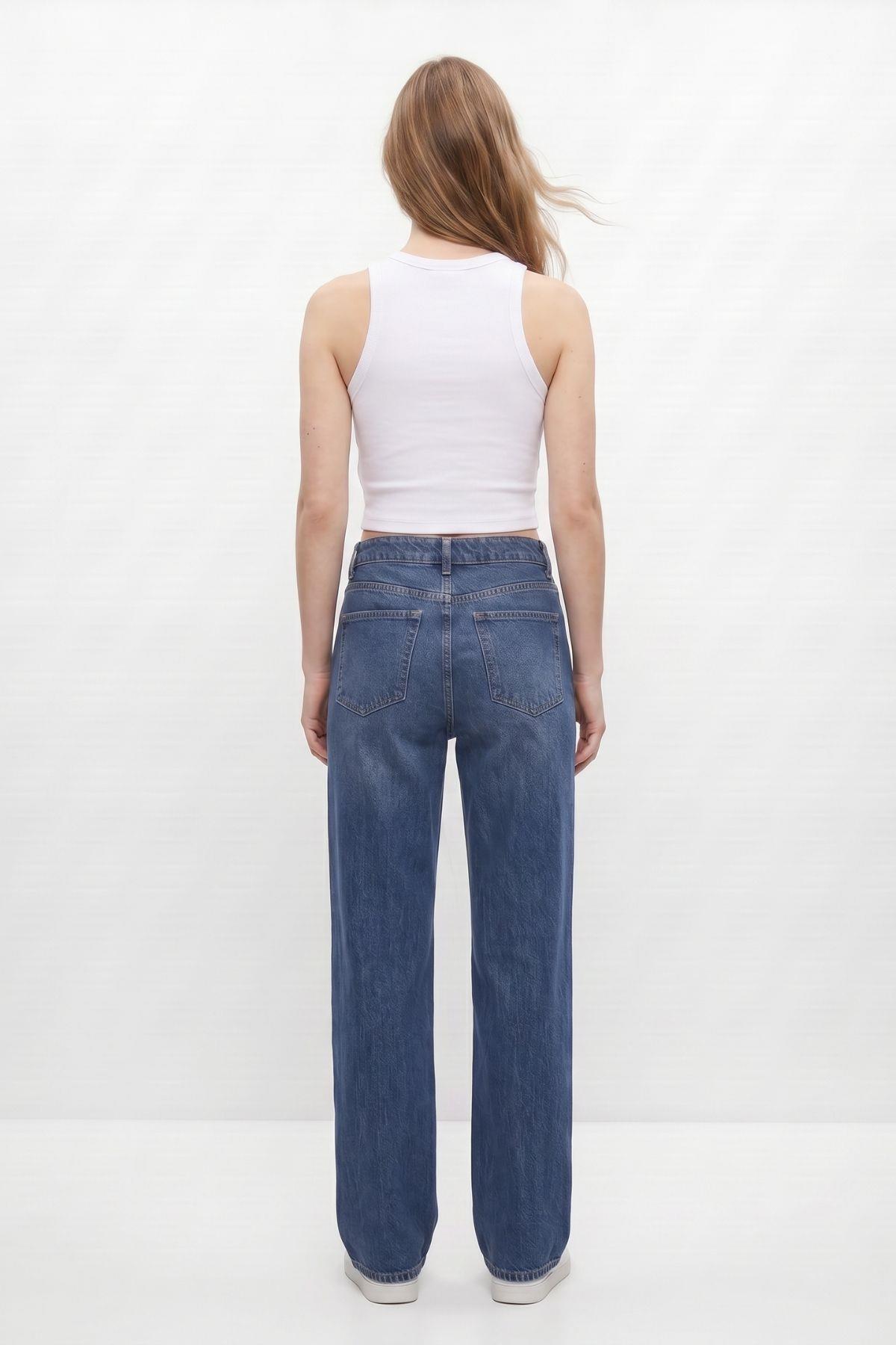 Yüksek Bel Düz Paça Jean 5043 Tint Kahve - RAYS