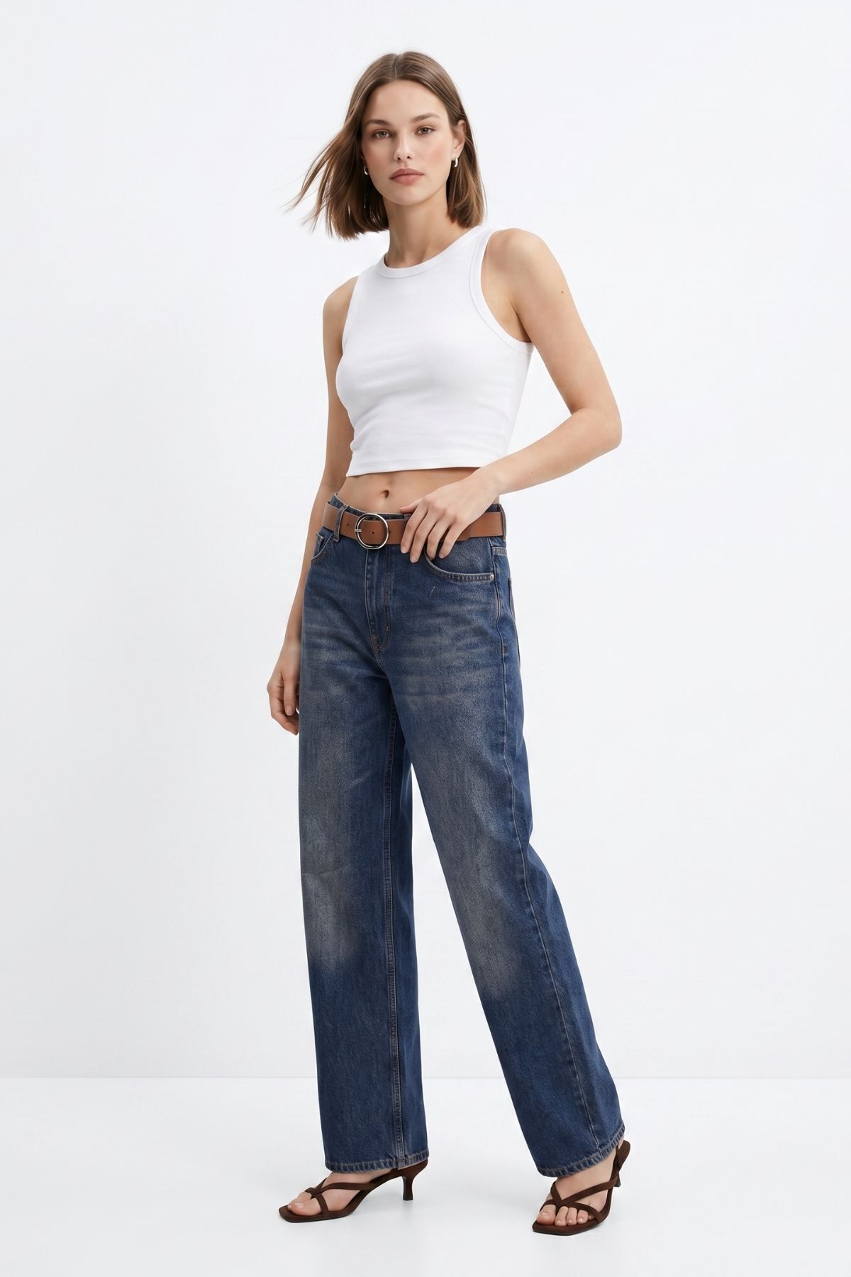 Yüksek Bel Kemerli Jean 3069 Tint Kahve - RAYS