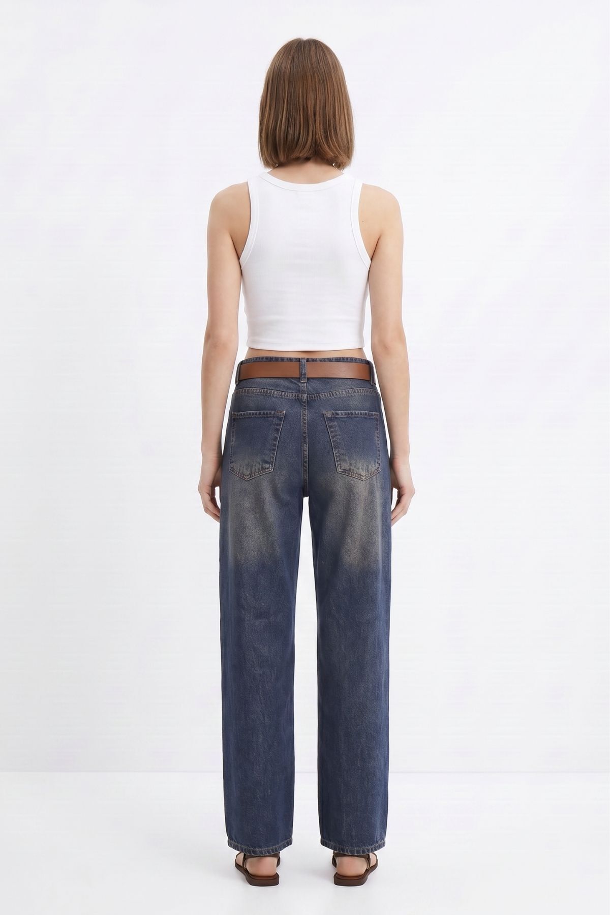Yüksek Bel Kemerli Jean 3069 Tint Kahve - RAYS