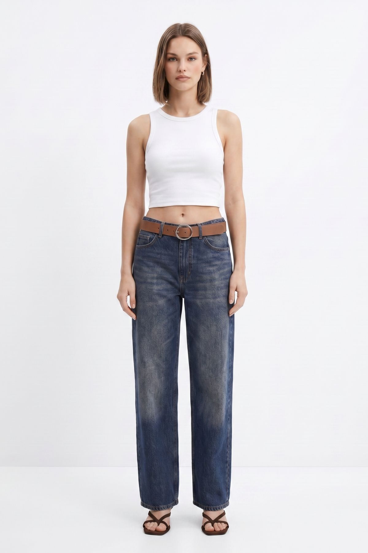 Yüksek Bel Kemerli Jean 3069 Tint Kahve - RAYS