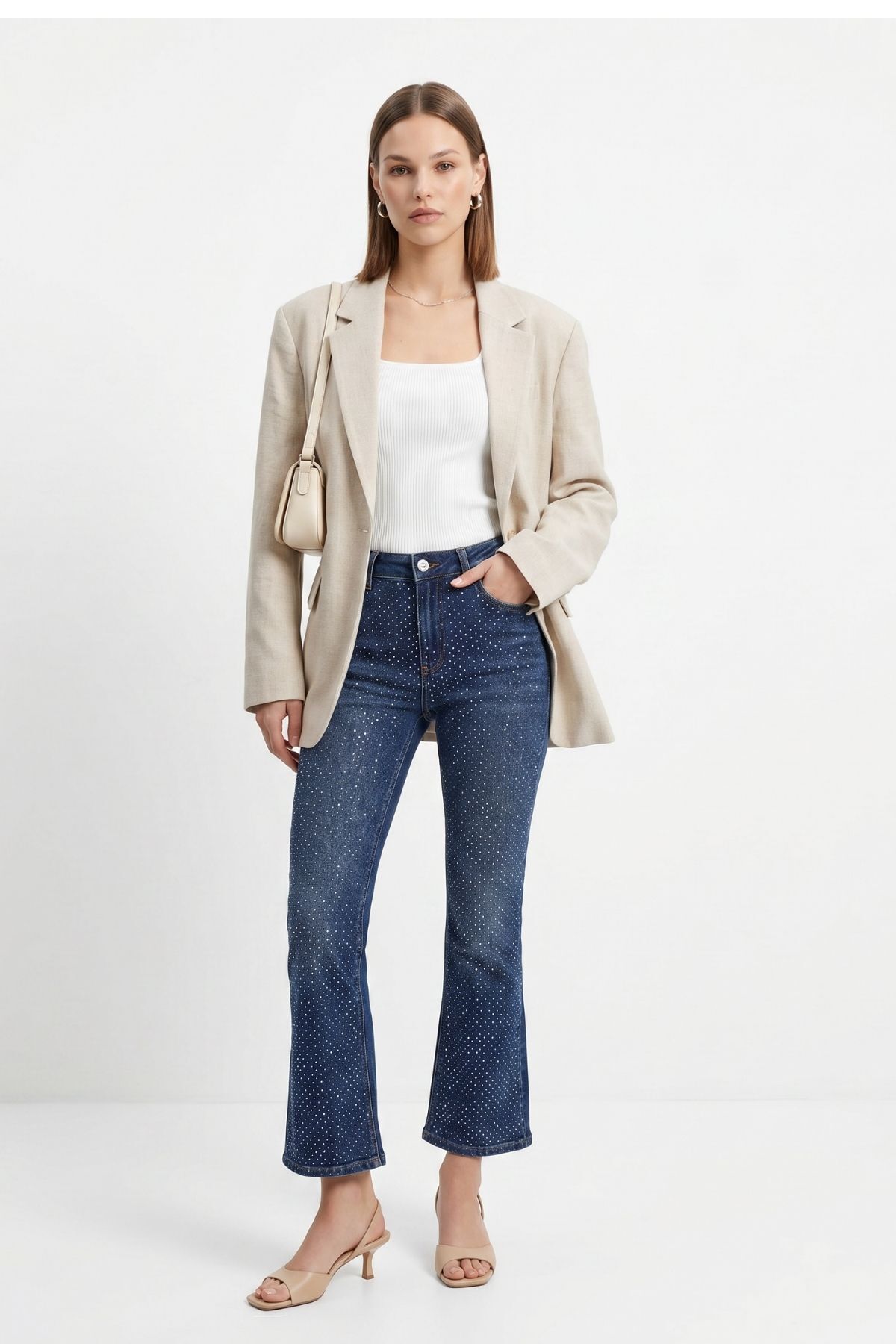Yüksek Bel Taşlı Jean 3047 Tint Kahve - RAYS