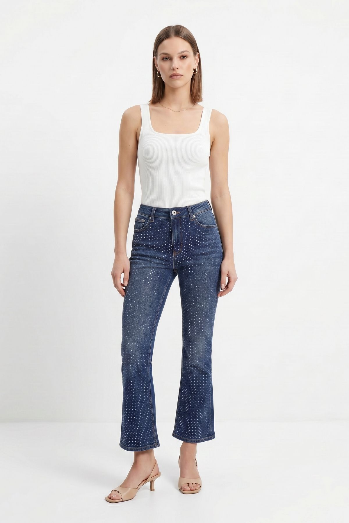 Yüksek Bel Taşlı Jean 3047 Tint Kahve - RAYS