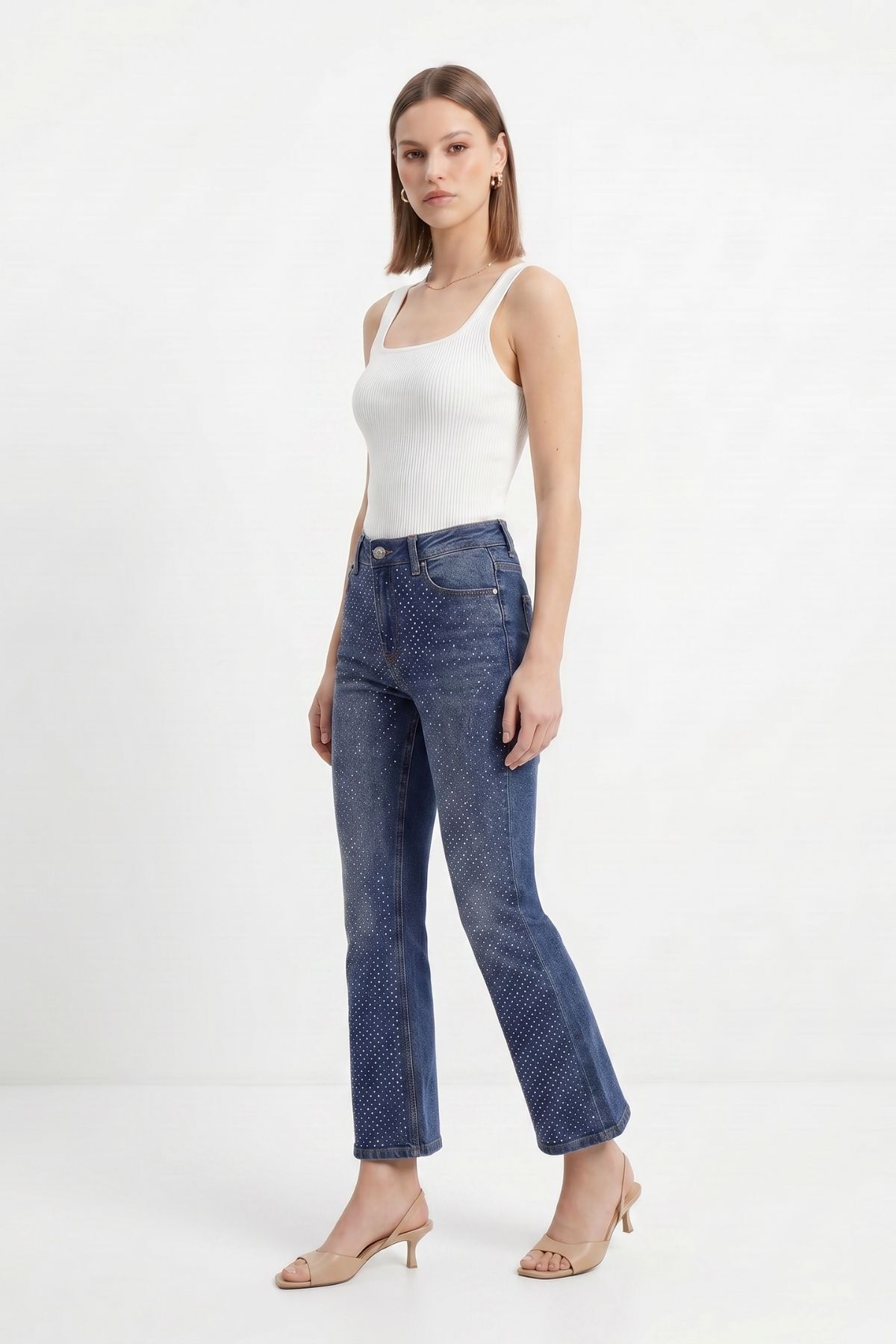 Yüksek Bel Taşlı Jean 3047 Tint Kahve - 3