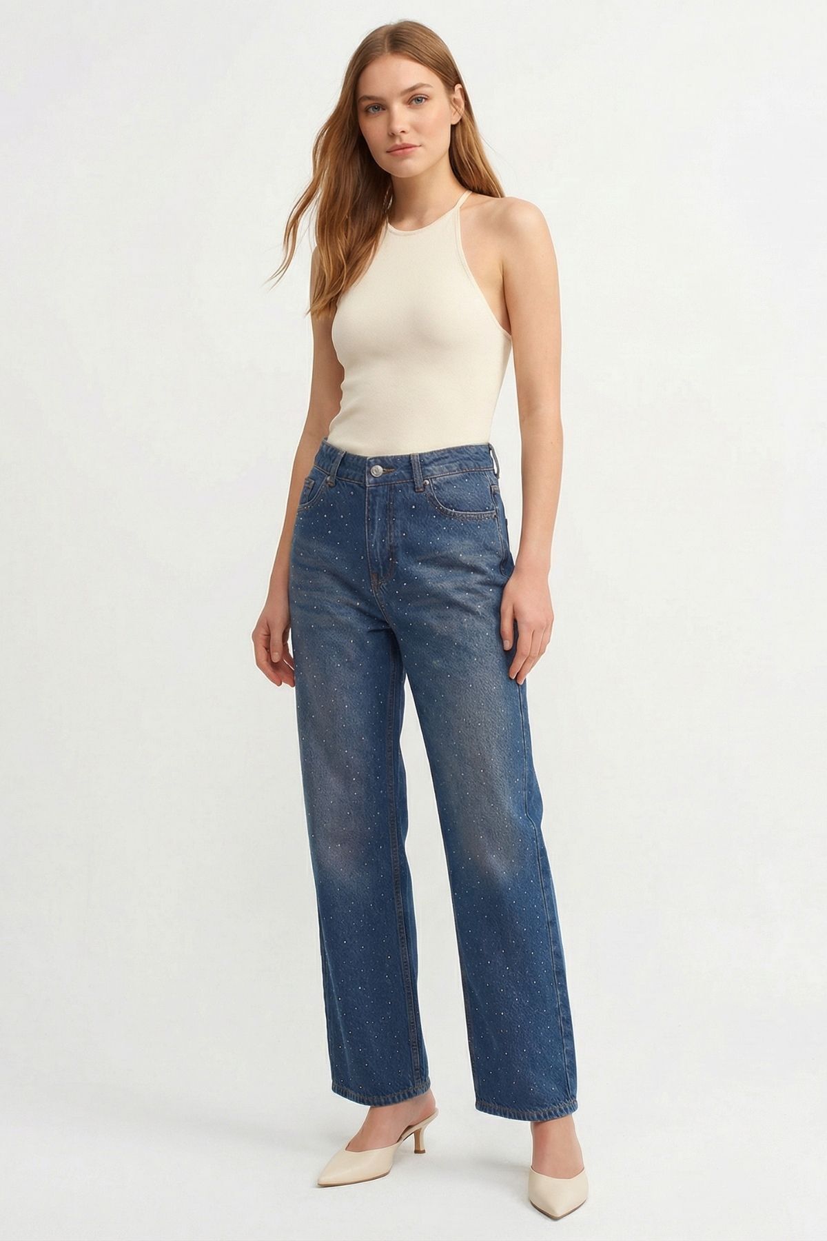 Tint Kahve Yüksek Bel Taşlı Jean 520 - 1