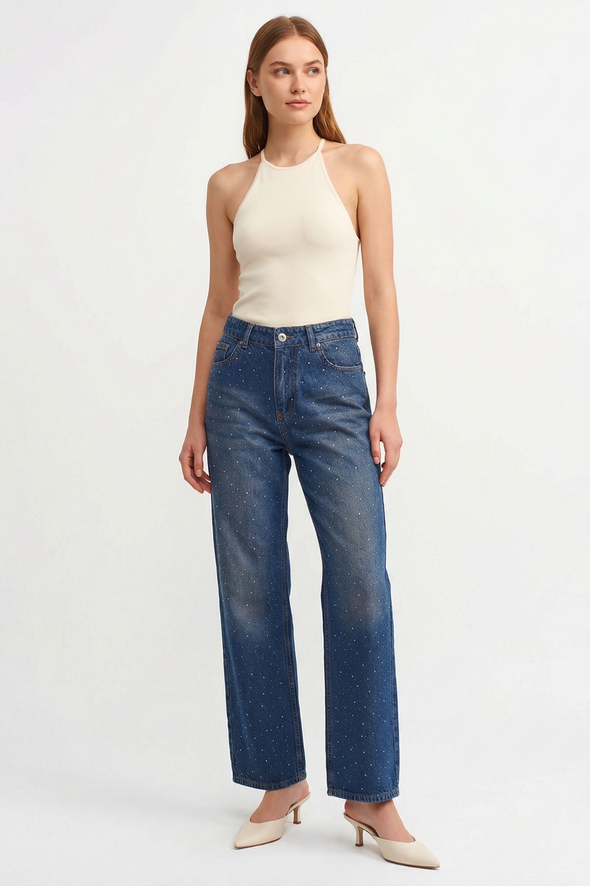 Tint Kahve Yüksek Bel Taşlı Jean 520 - 2