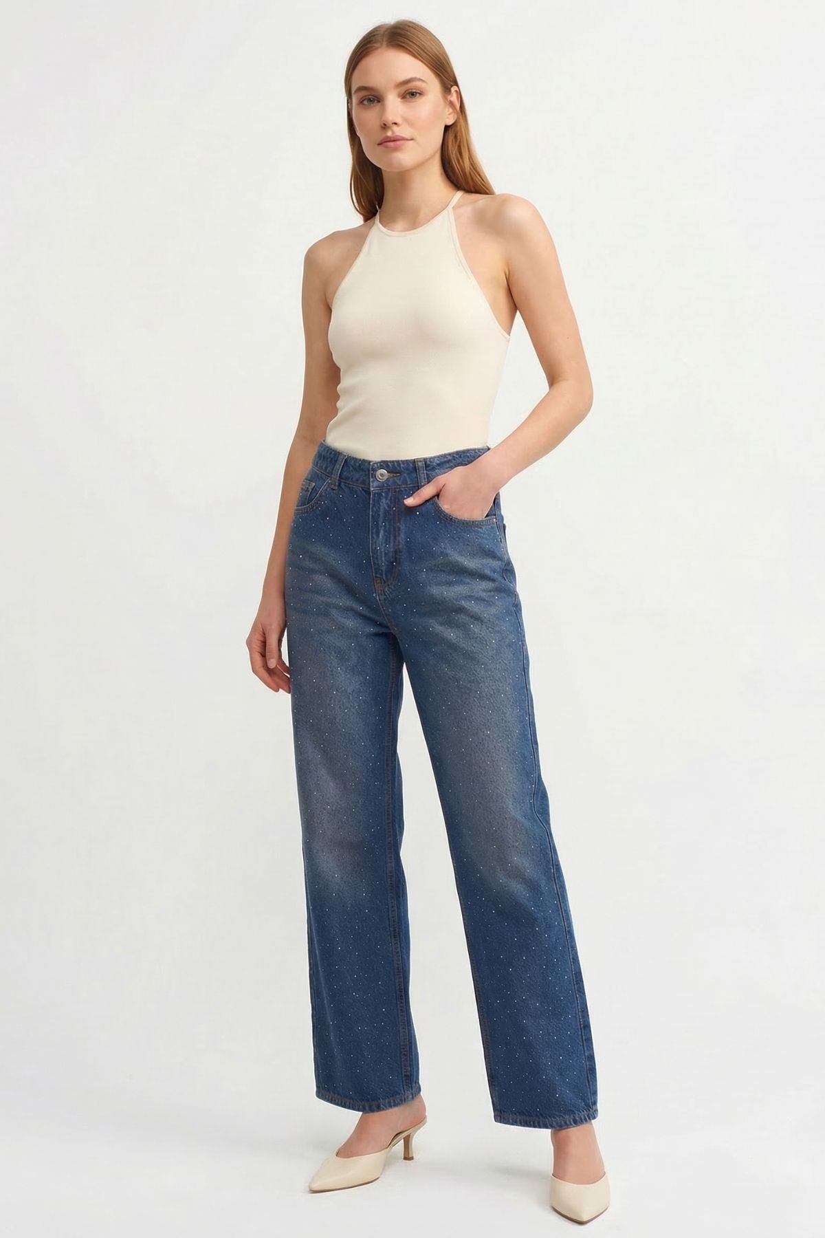 Tint Kahve Yüksek Bel Taşlı Jean 520 - 3