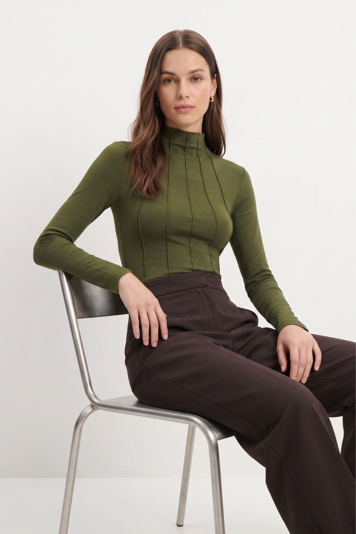 Uzun Kol Çimalı Body 8225A Haki - 3
