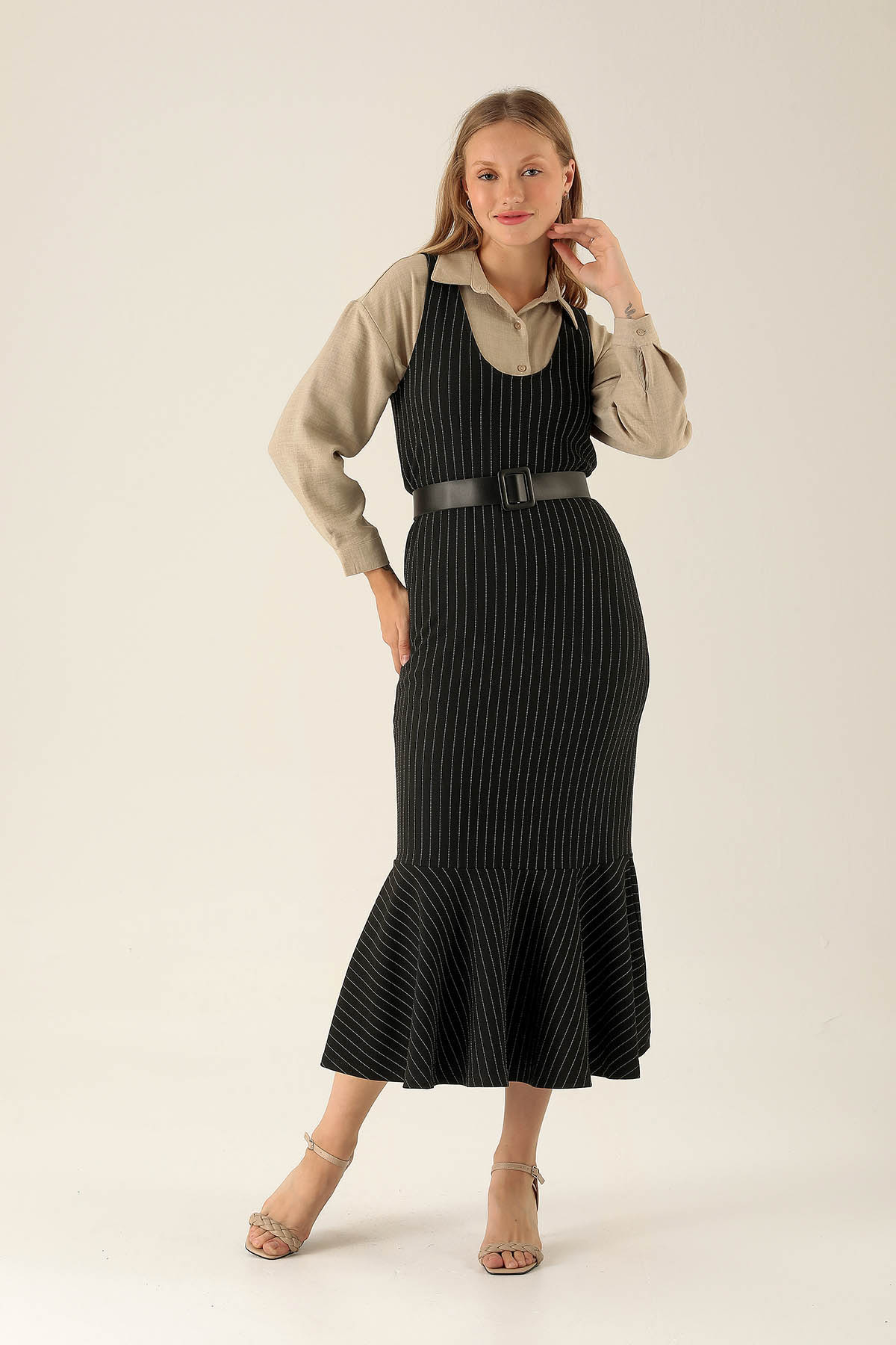 V Yaka Jile - 9005M Çizgili-Siyah - 2