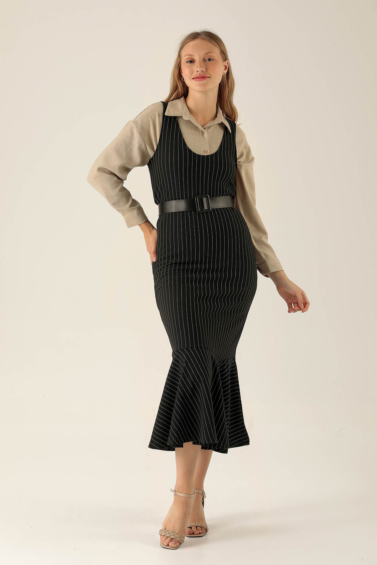 V Yaka Jile - 9005M Çizgili-Siyah - 1