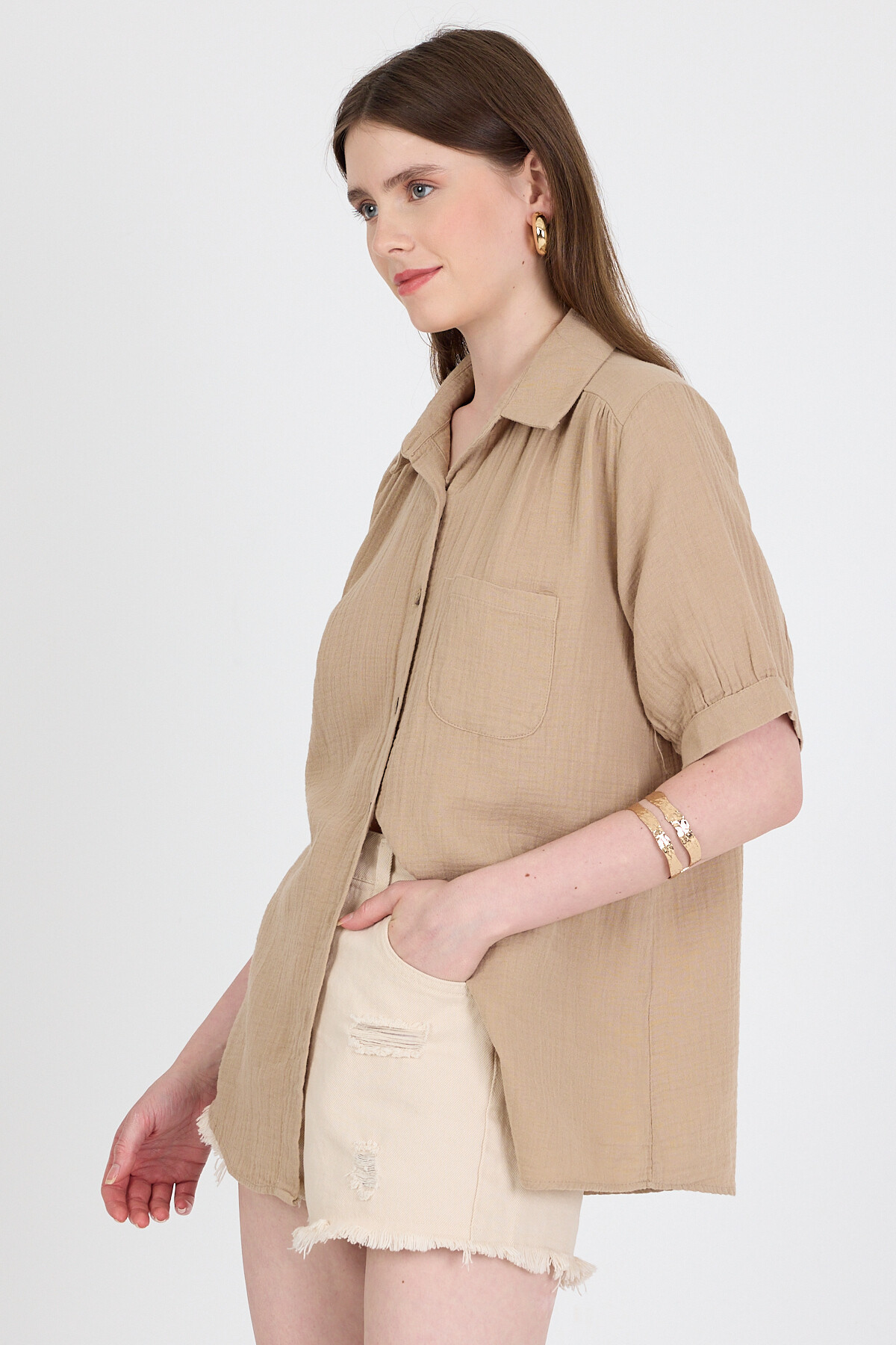 Vizon %100 Pamuk Kısa Kollu Cepli Gömlek 4787A - RAYS