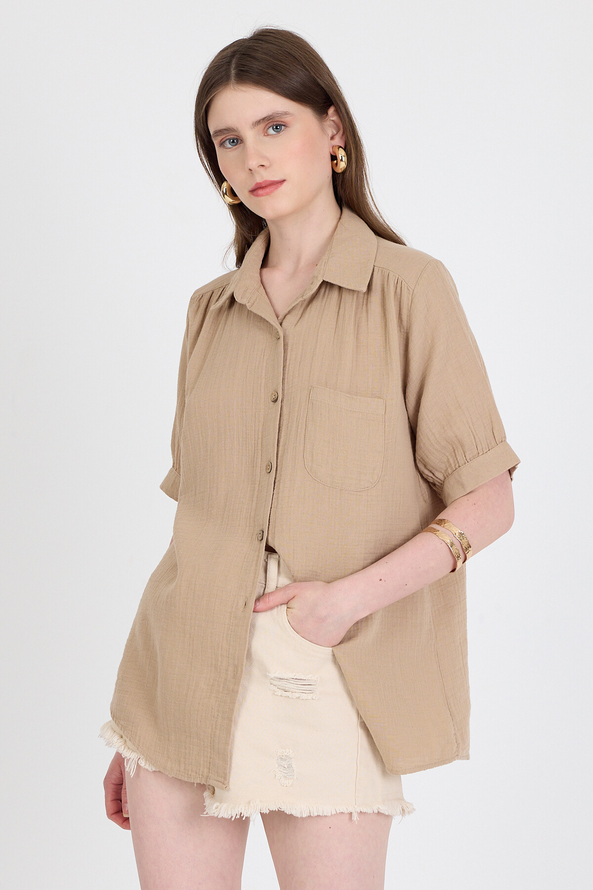 Vizon %100 Pamuk Kısa Kollu Cepli Gömlek 4787A - 6