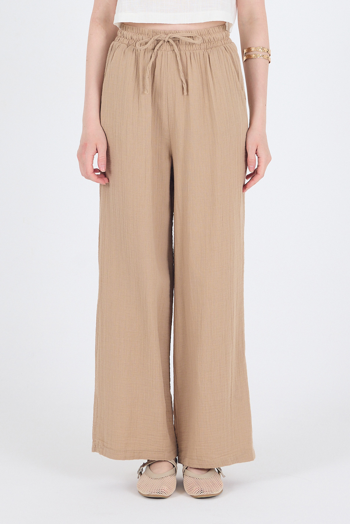 Vizon %100 Pamuk Müslin Palazzo/Bol Paça Pantolon 8056A - 5