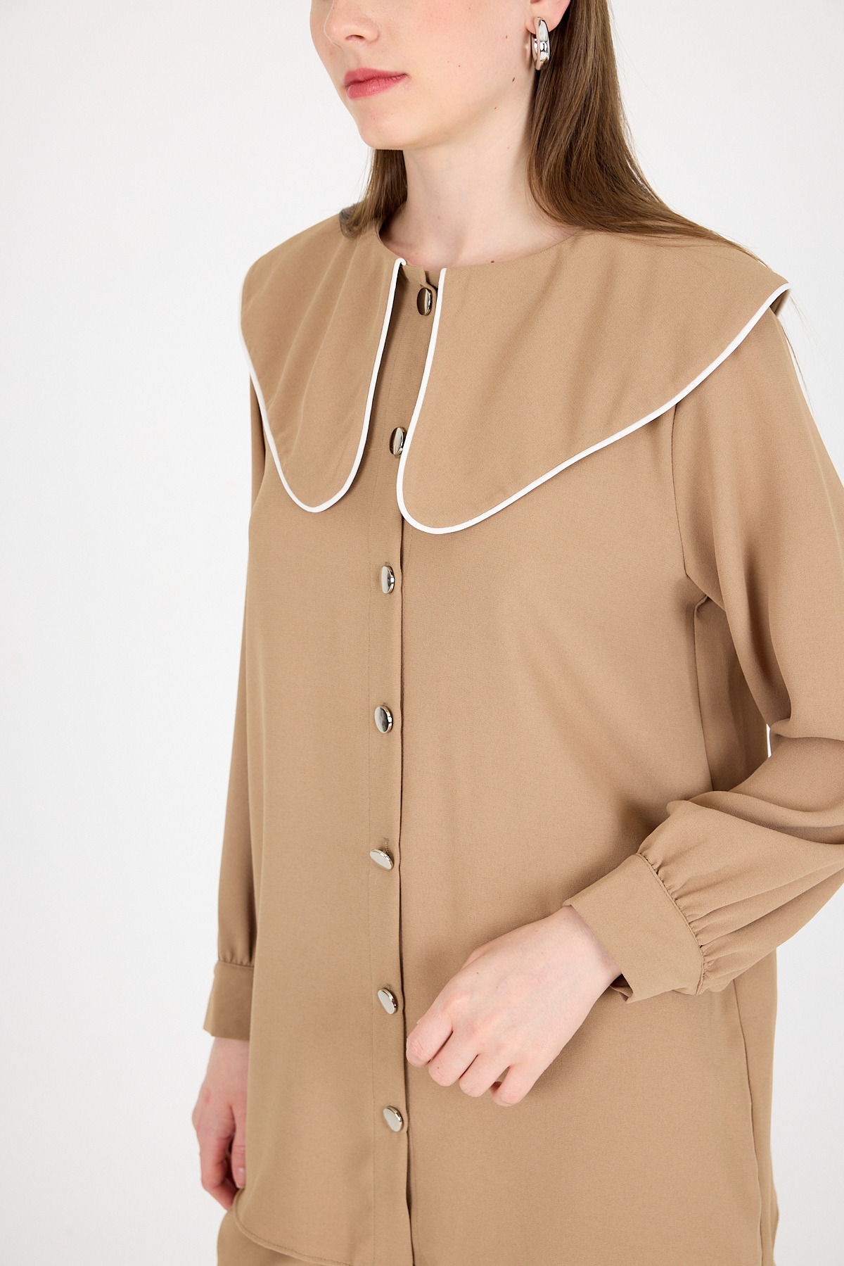 Vizon Bebe Yaka Düğmeli Tunik ve Yanı Şerit Detaylı Pantolon Takım 4661A - 4