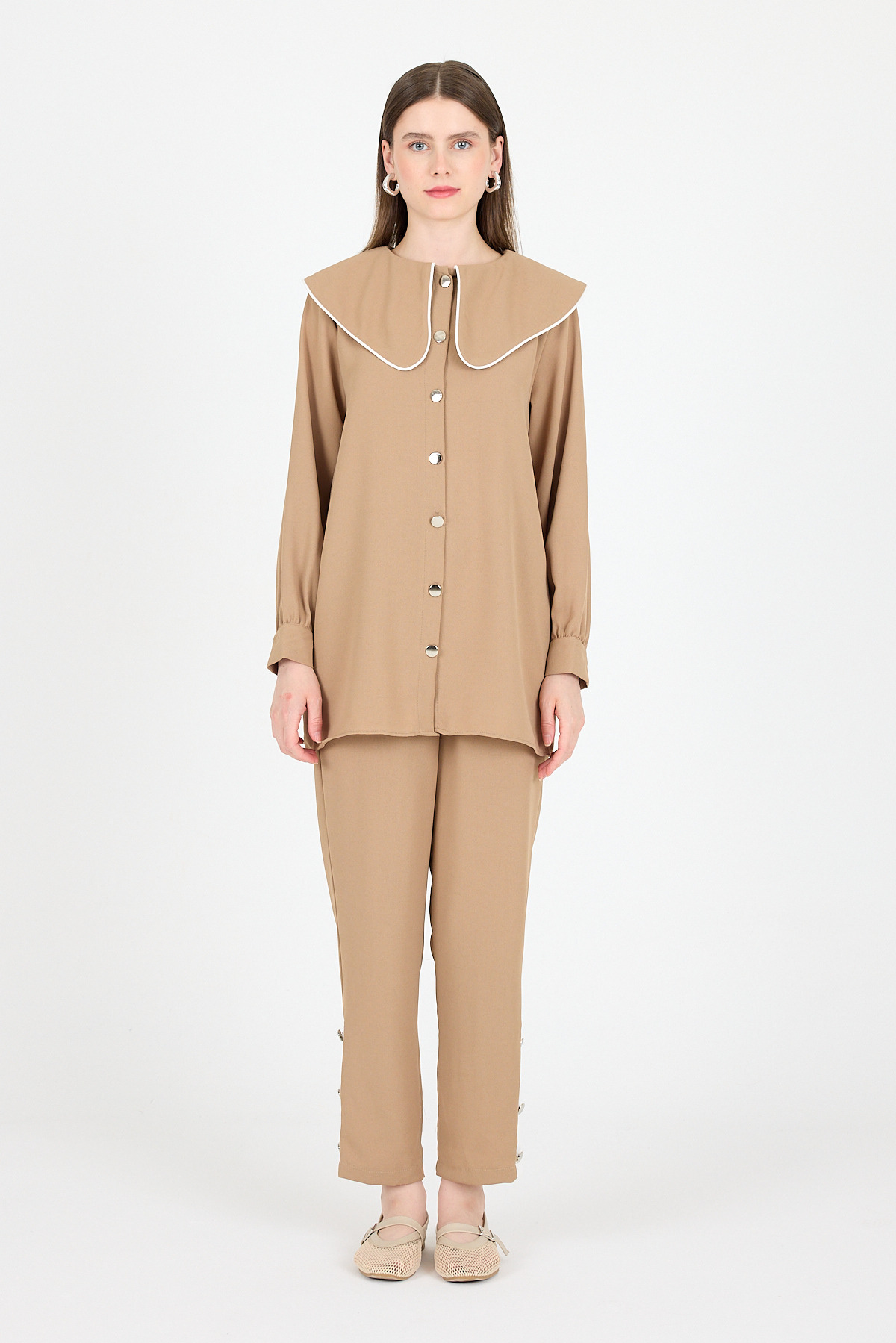 Vizon Bebe Yaka Düğmeli Tunik ve Yanı Şerit Detaylı Pantolon Takım 4661A - RAYS