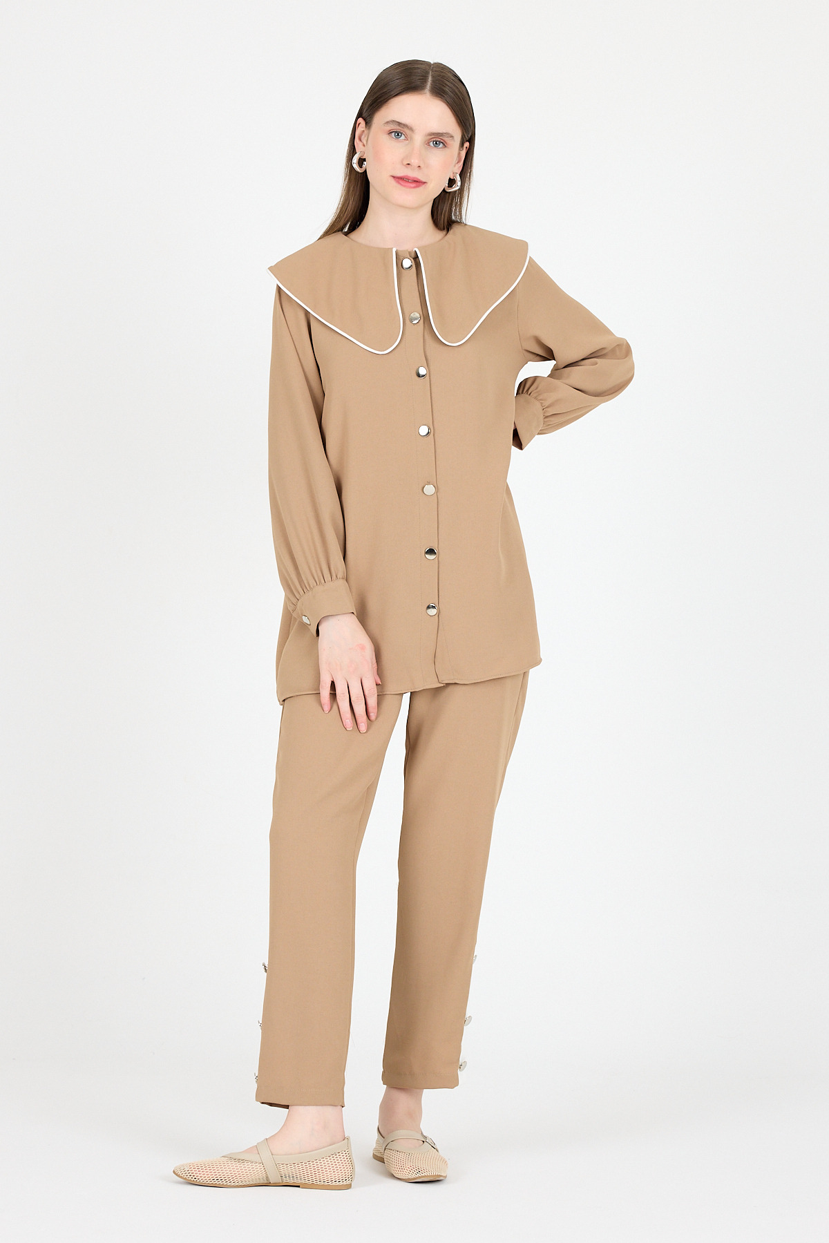 Vizon Bebe Yaka Düğmeli Tunik ve Yanı Şerit Detaylı Pantolon Takım 4661A - 6