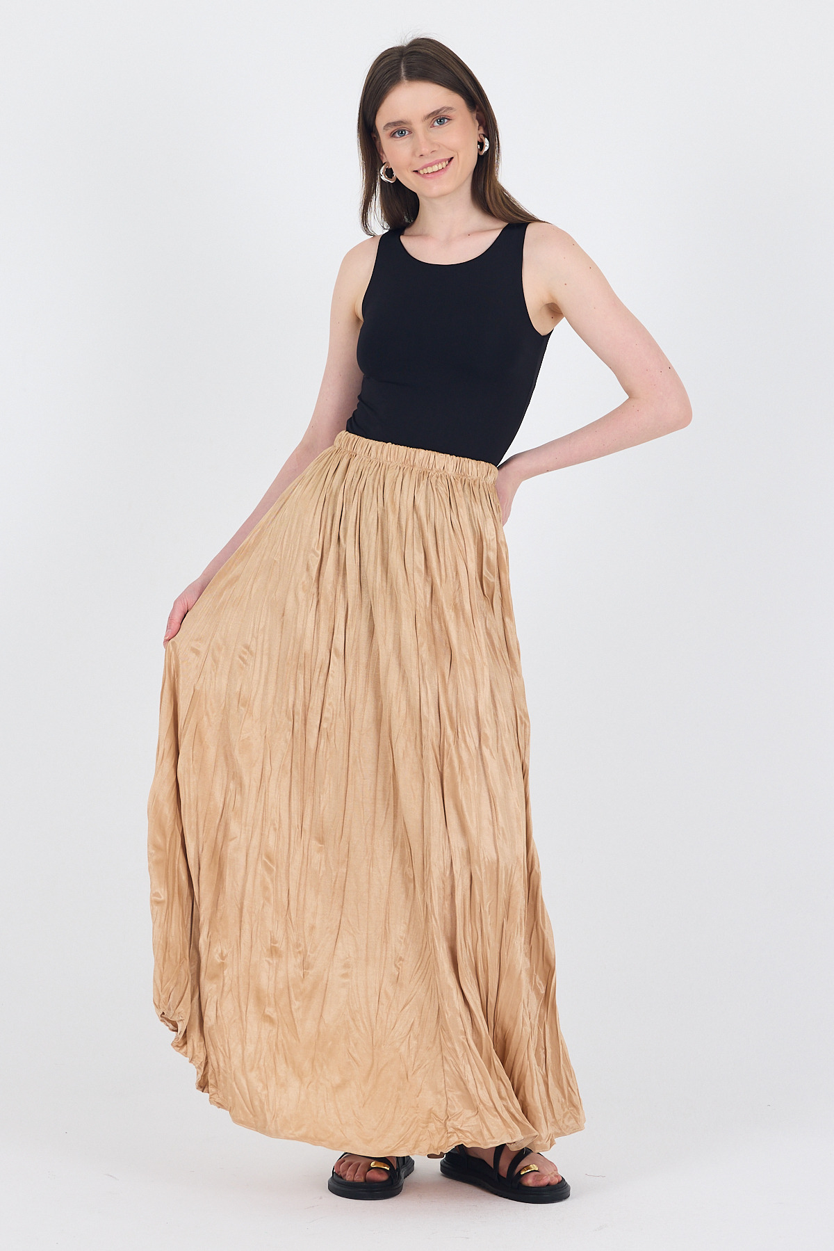 Vizon Bel Lastikli Kırışık Kumaş Etek 3483 - 3