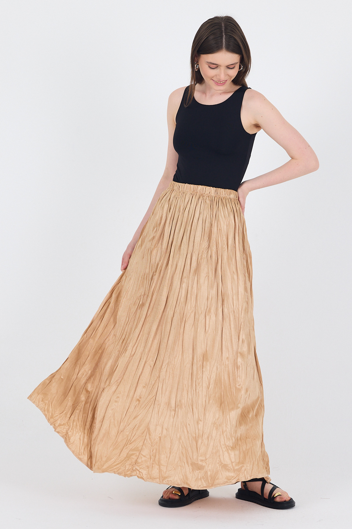 Vizon Bel Lastikli Kırışık Kumaş Etek 3483 - RAYS