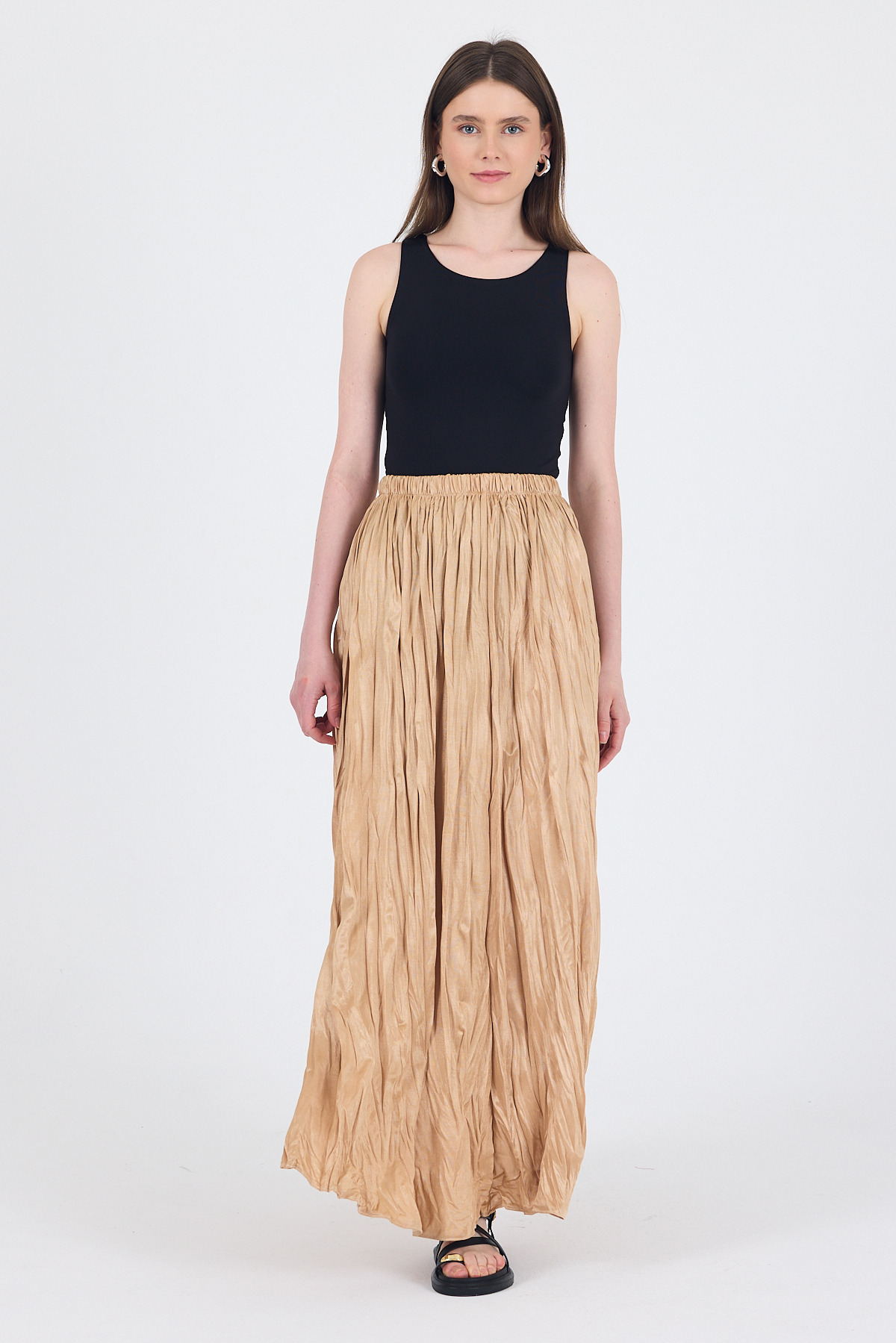 Vizon Bel Lastikli Kırışık Kumaş Etek 3483 