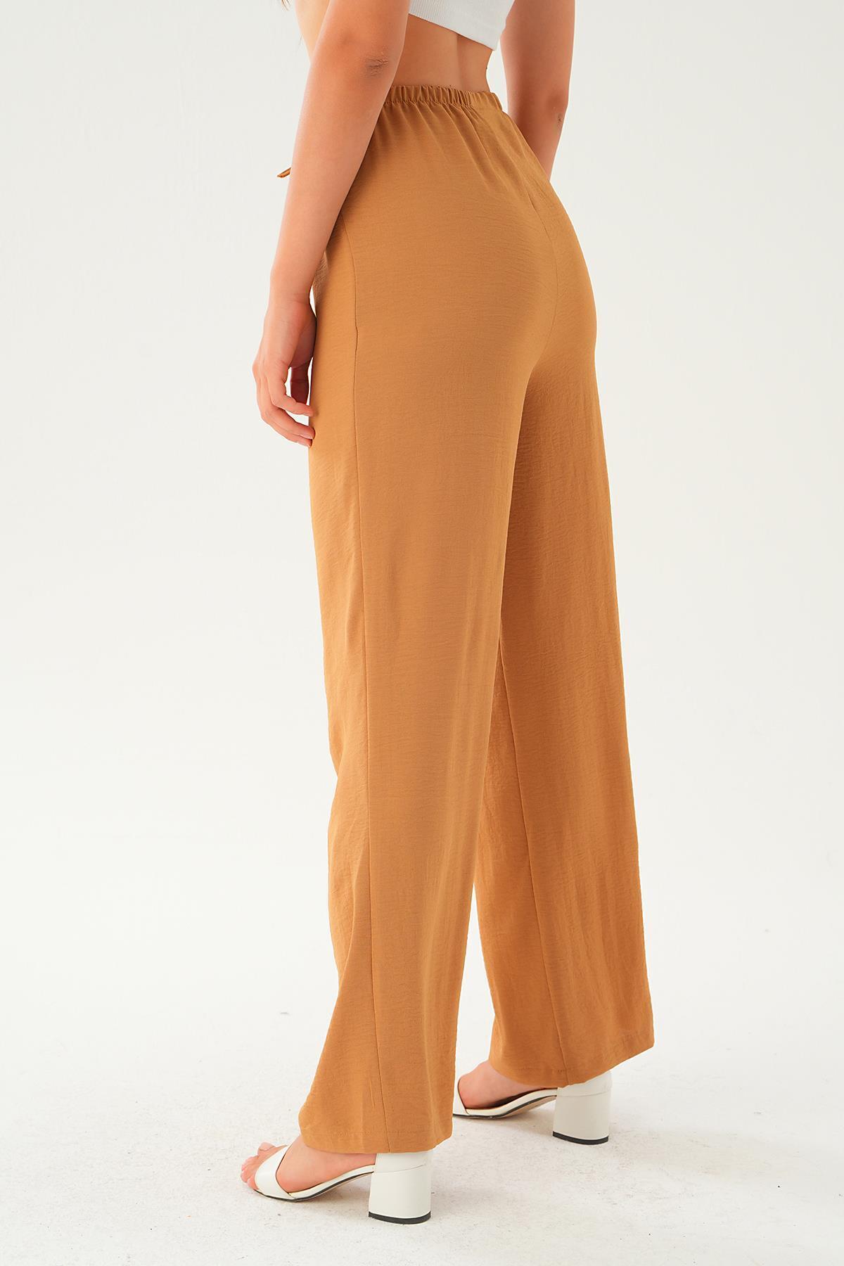 Vizon Beli Lastikli Bol Paça Dokuma Pantolon 4284-1 - 4
