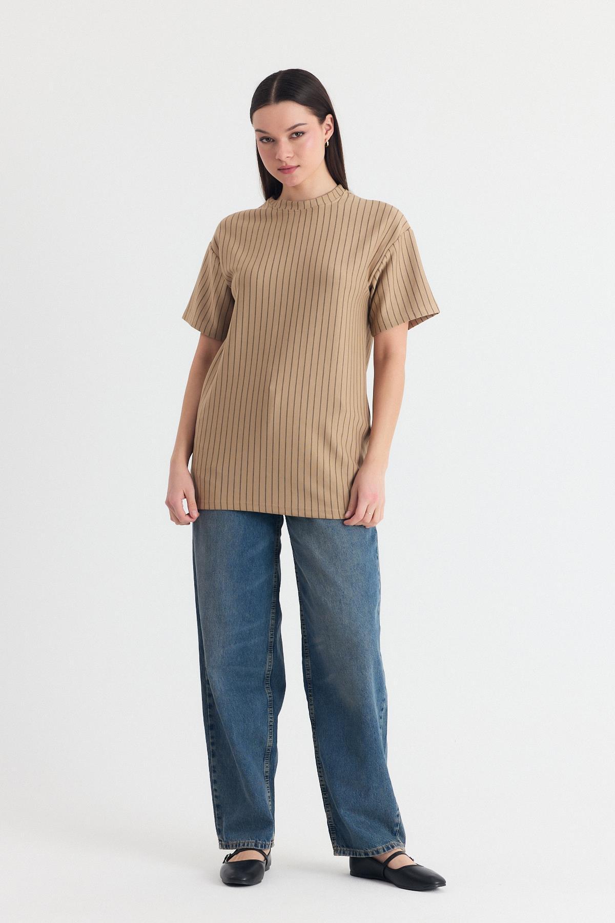 Vizon Çizgili Oversize Tişört 4447A - 2