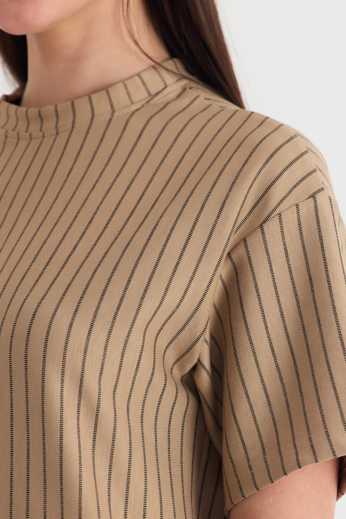 Vizon Çizgili Oversize Tişört 4447A - 4