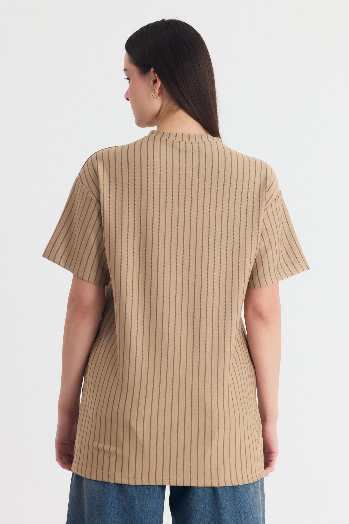 Vizon Çizgili Oversize Tişört 4447A - 5